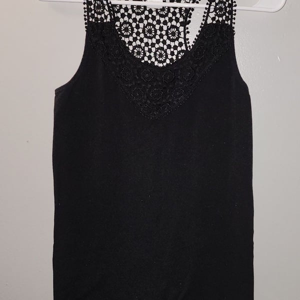 New Mix Lace Tank Top One Size Black Crochet Racerback