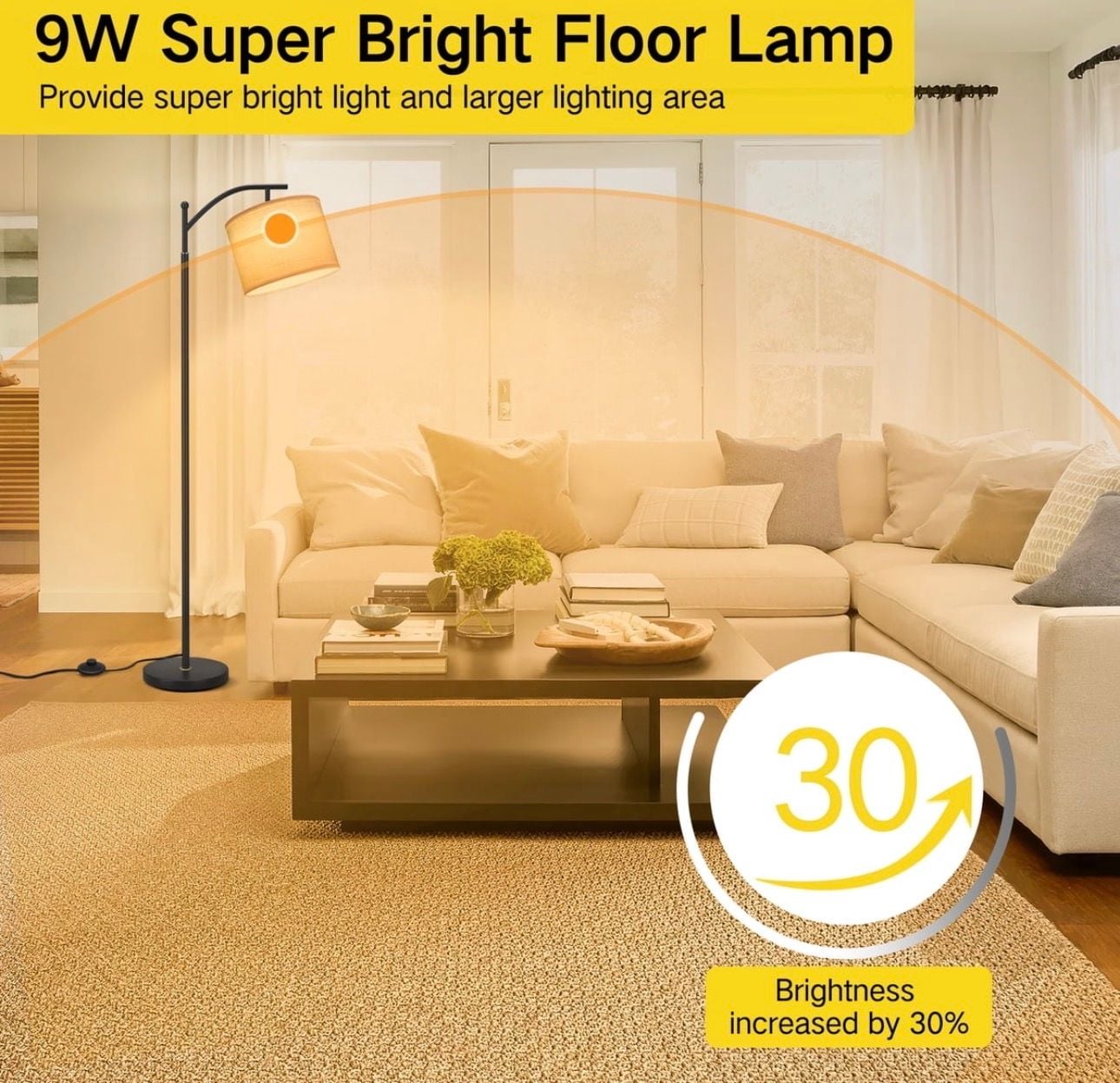 OUTON 63-Inch Arc Metal Floor Lamp with Linen Shade Black 4