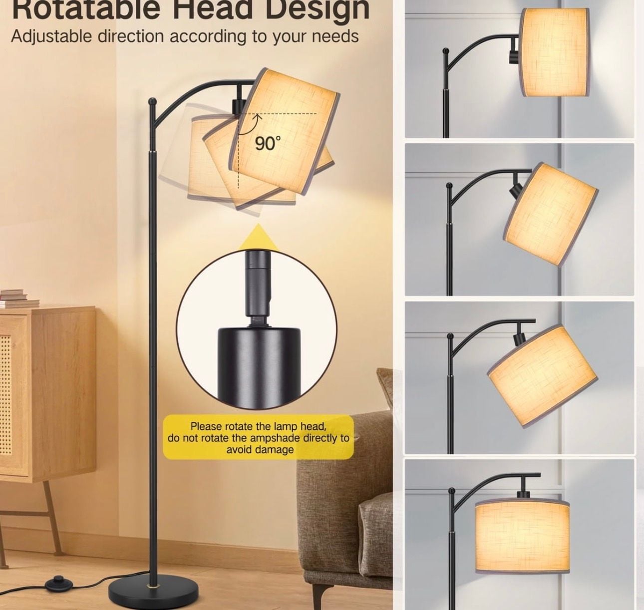 OUTON 63-Inch Arc Metal Floor Lamp with Linen Shade Black 5