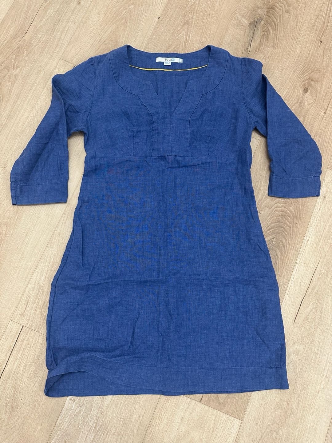 Boden Linen Tunic Dress Size US 4P Blue 3/4 Sleeve 2