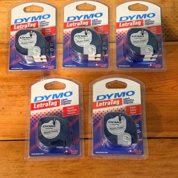 Dymo LetraTag White Paper And Plastic Label Tape 5 Pack Lot
