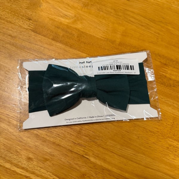 Little Sleepies Emerald Luxe Bow Headband Newborn - 3T Green