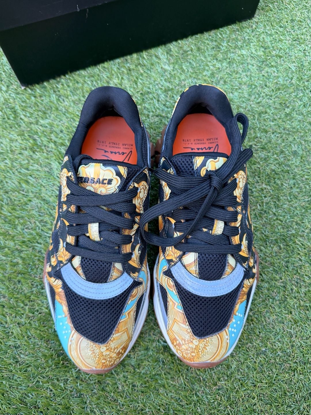 Versace Squalo Size 41 Black Baroque Print Leather Sneakers 4