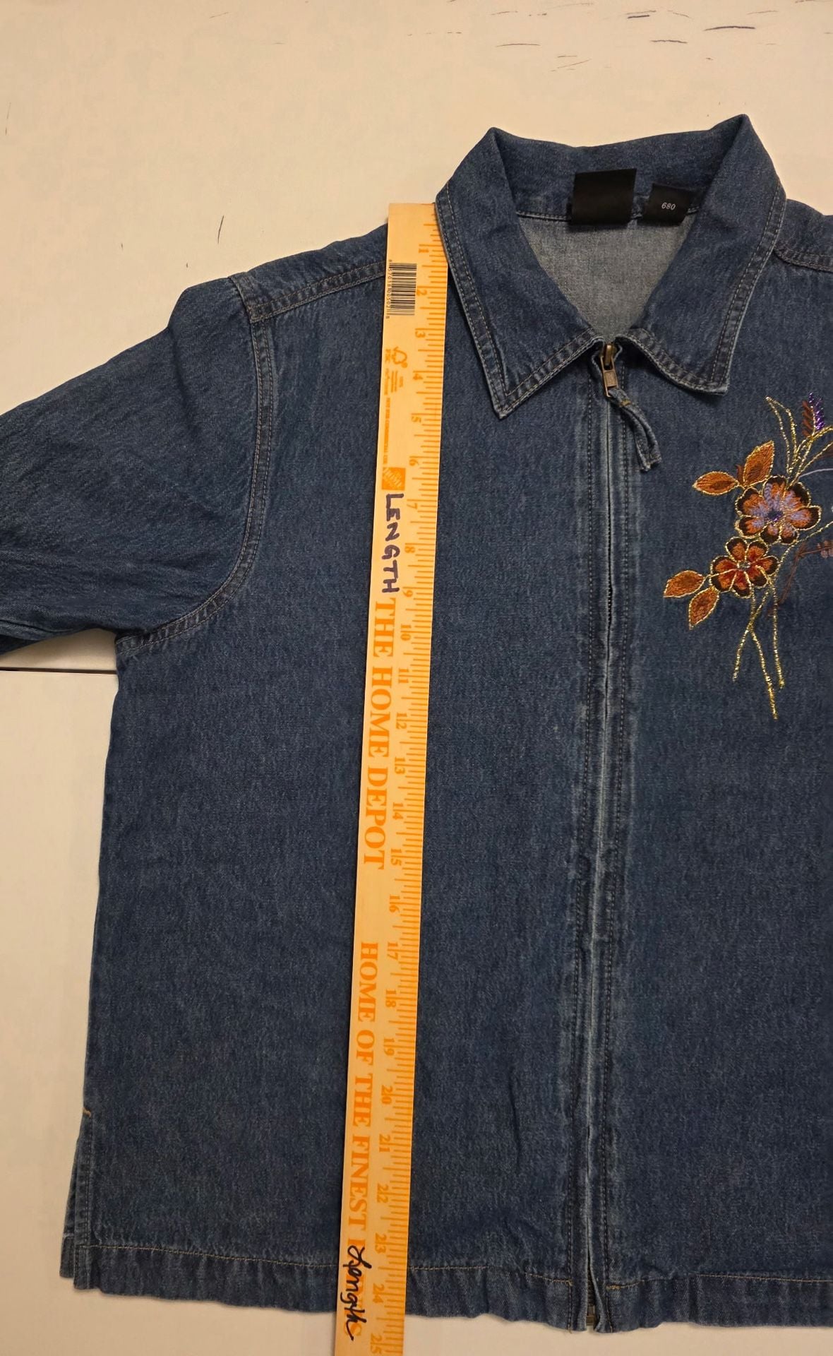 Erika Embroidered Floral Denim Jacket Medium Blue Full Zip 7