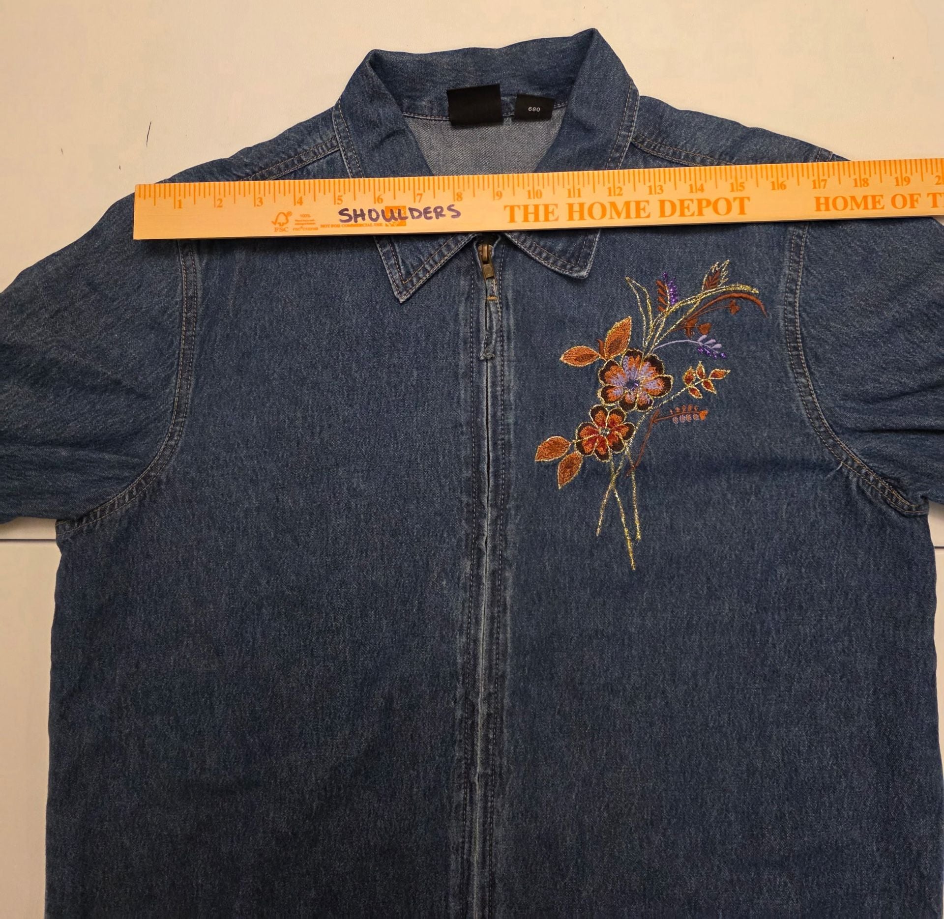 Erika Embroidered Floral Denim Jacket Medium Blue Full Zip 8