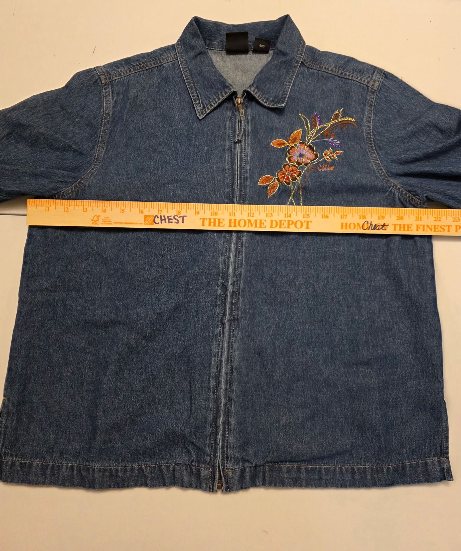 Erika Embroidered Floral Denim Jacket Medium Blue Full Zip 9
