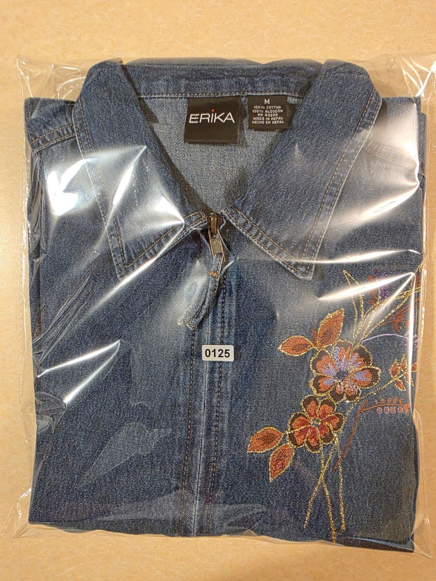 Erika Embroidered Floral Denim Jacket Medium Blue Full Zip 11