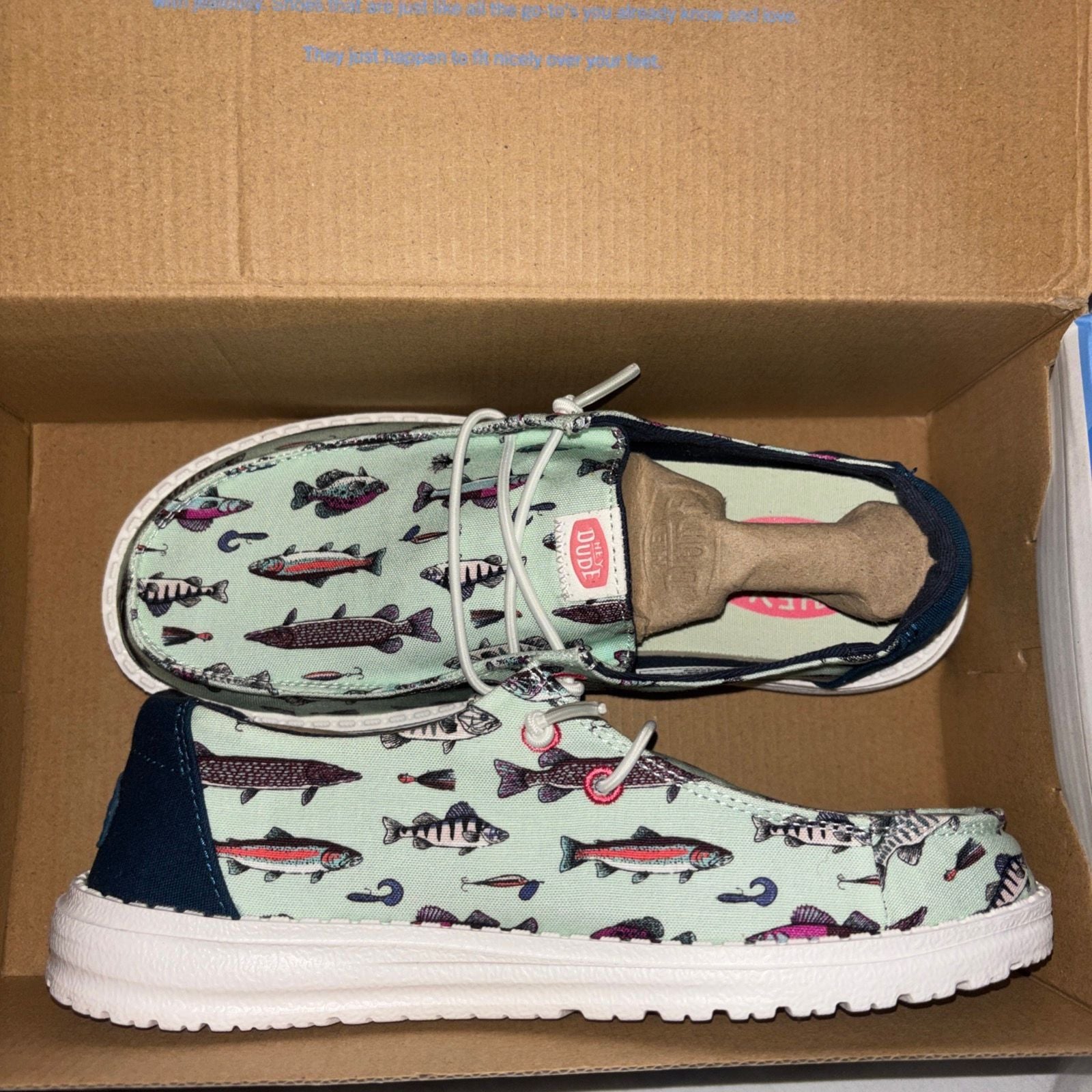 HeyDude Wendy Fish Lure Printed Casual Slip On Shoes  US W6 7