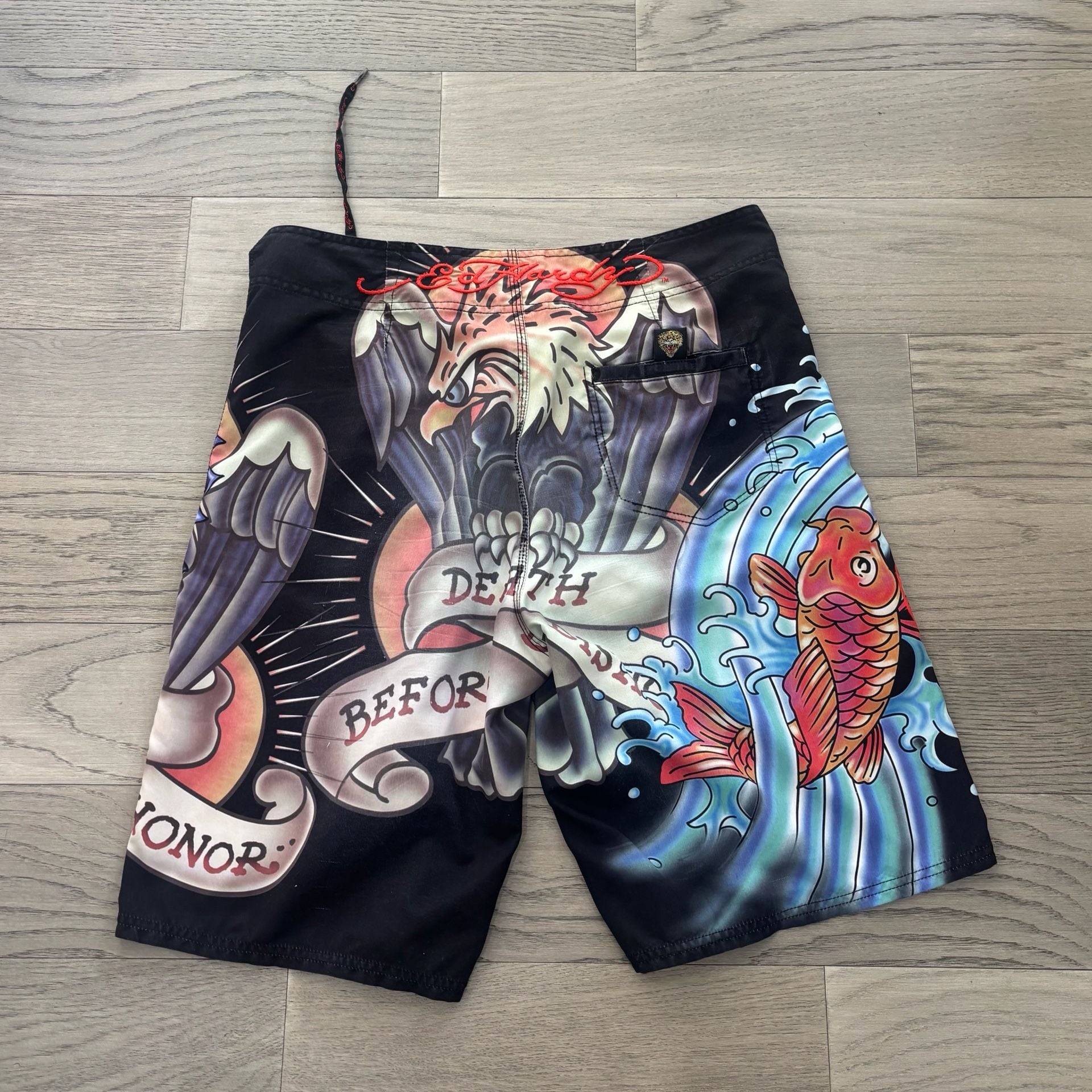 Ed Hardy Death Before Dishonor Board Shorts Size 34 Black 3
