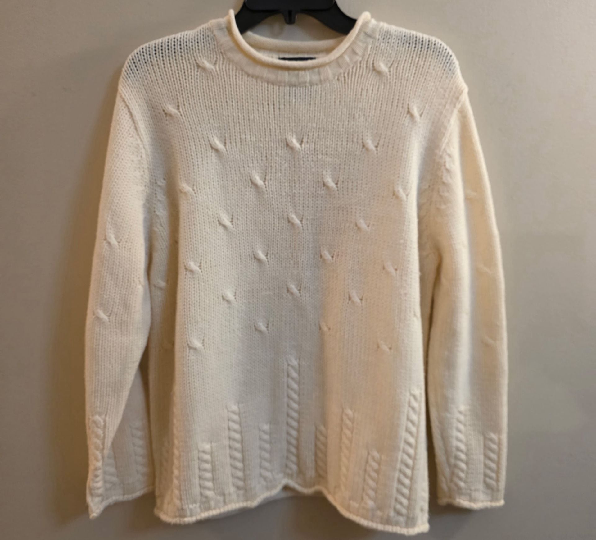 LOFT Bobble Pointelle Crew Neck Sweater Ivory Cream 2