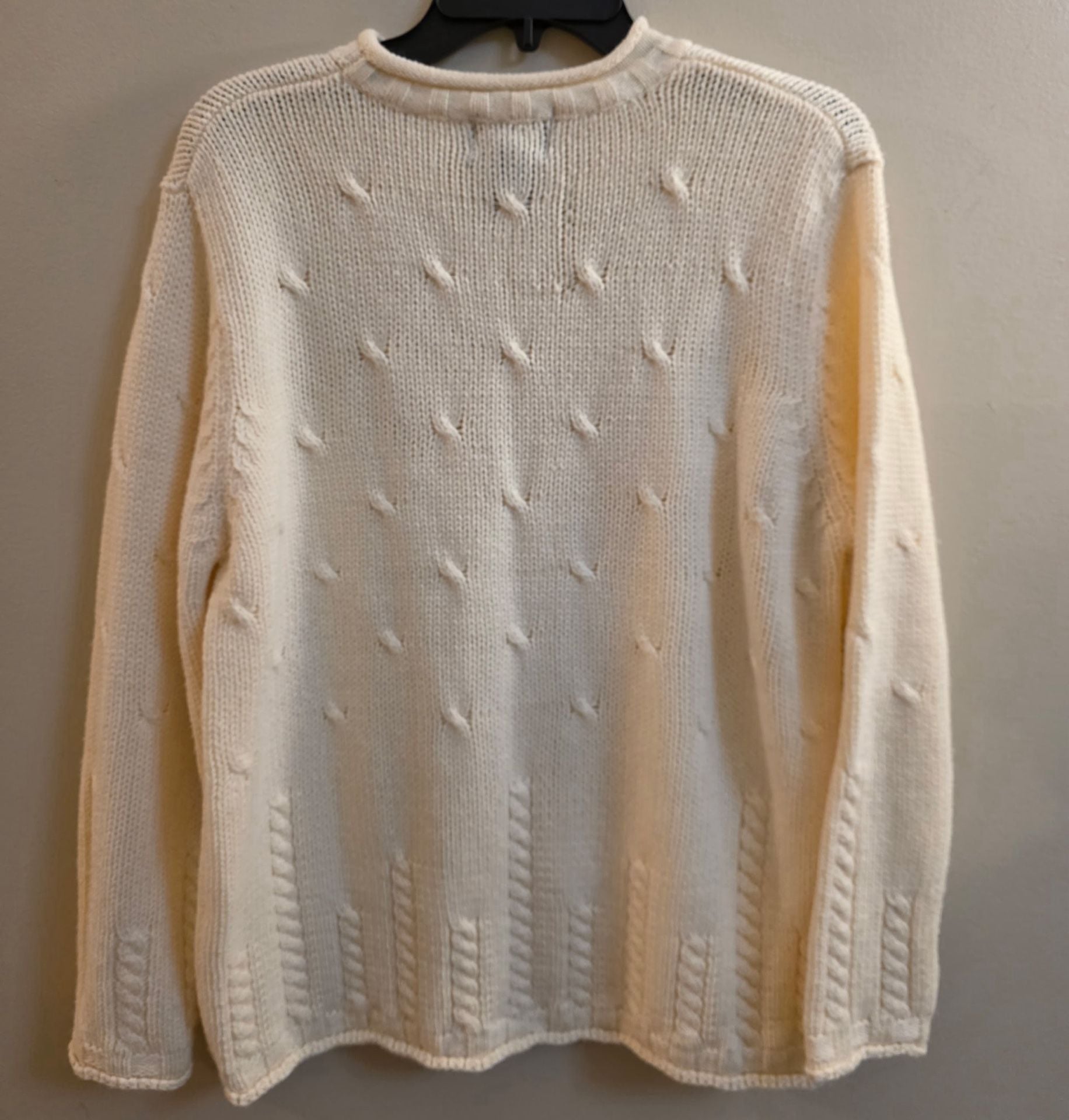 LOFT Bobble Pointelle Crew Neck Sweater Ivory Cream 3
