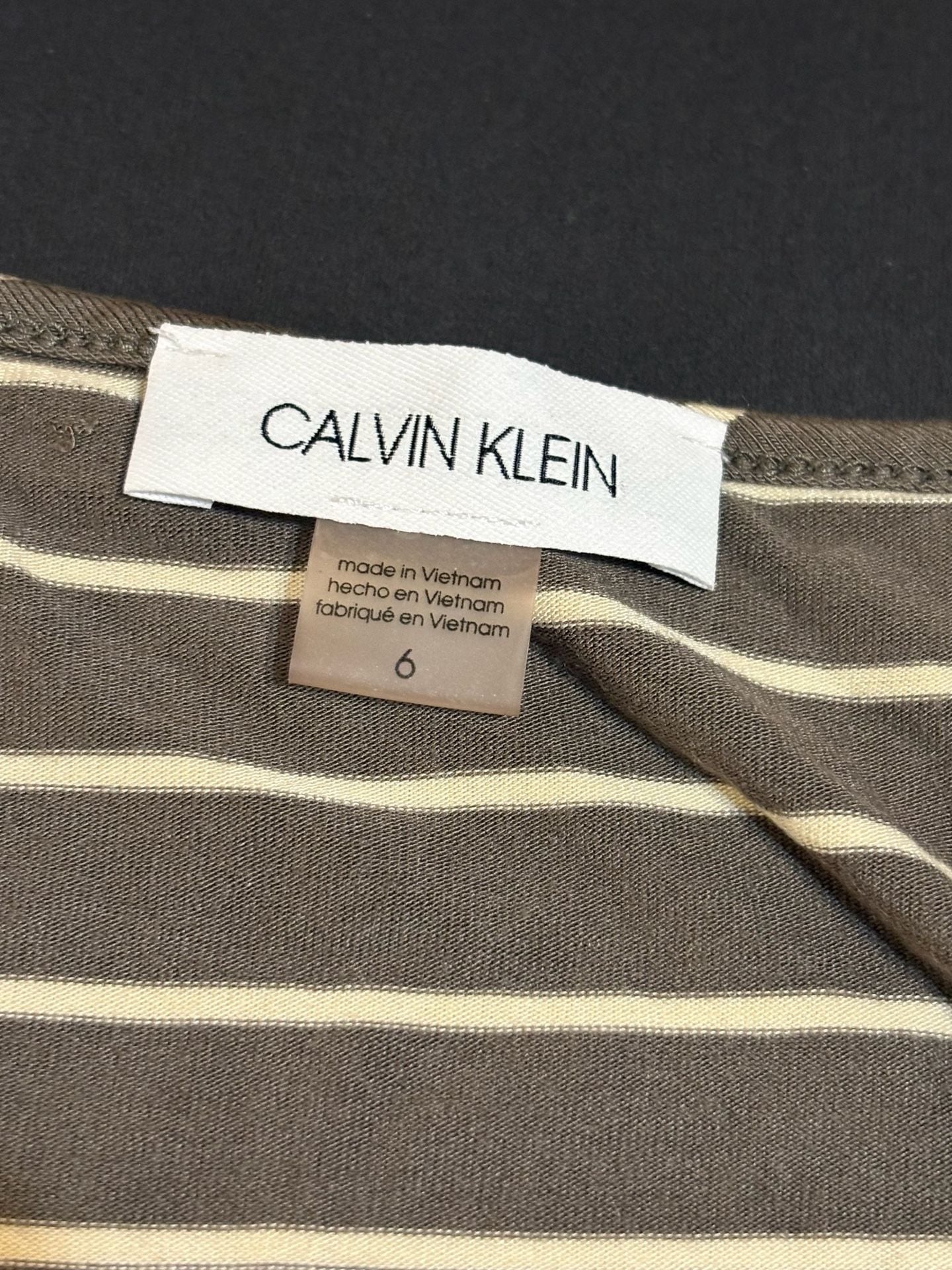 Calvin Klein T-Shirt Dress Size 6 Brown Striped Short Sleeve Scoop Neck 3