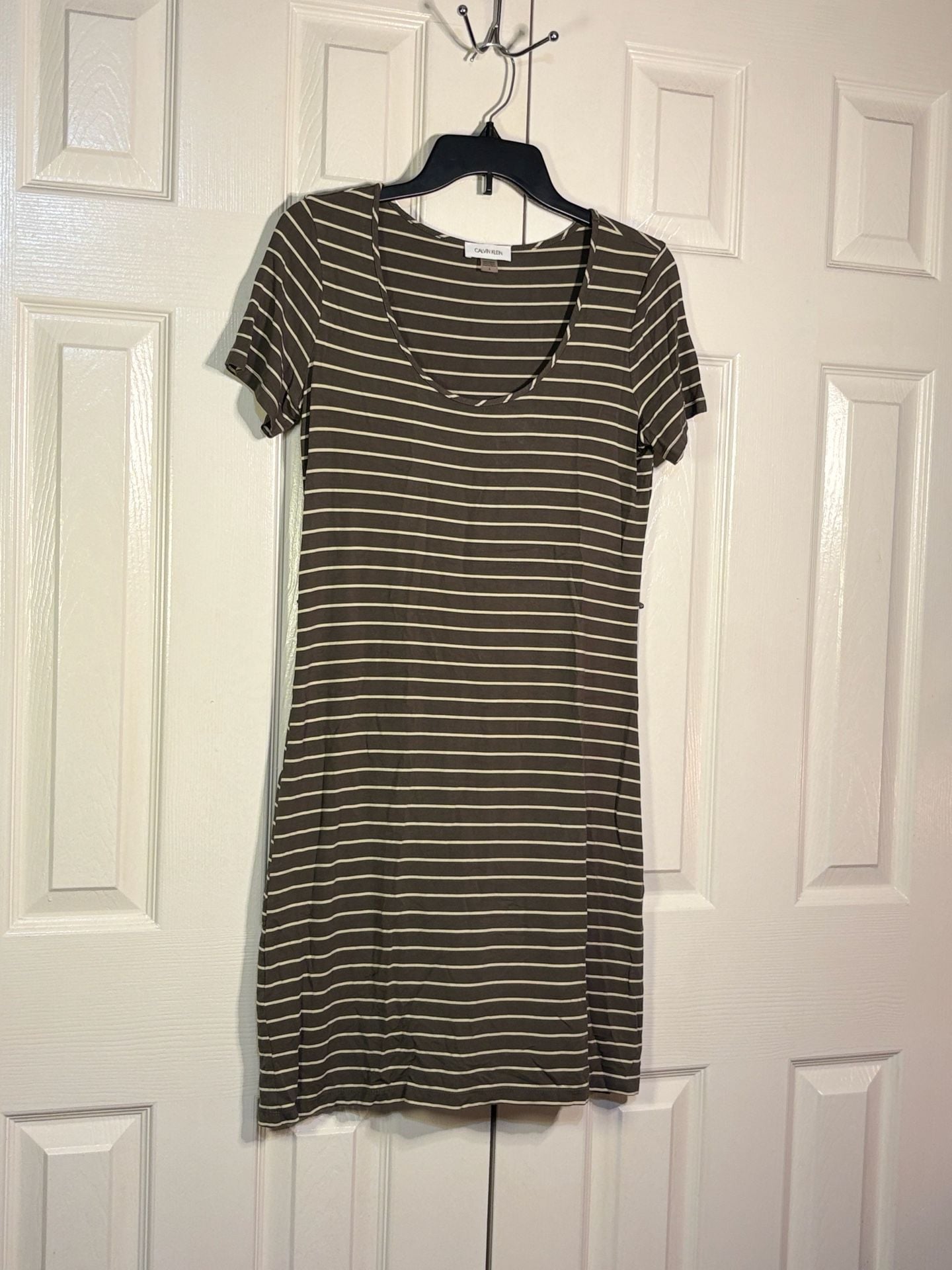 Calvin Klein T-Shirt Dress Size 6 Brown Striped Short Sleeve Scoop Neck 5