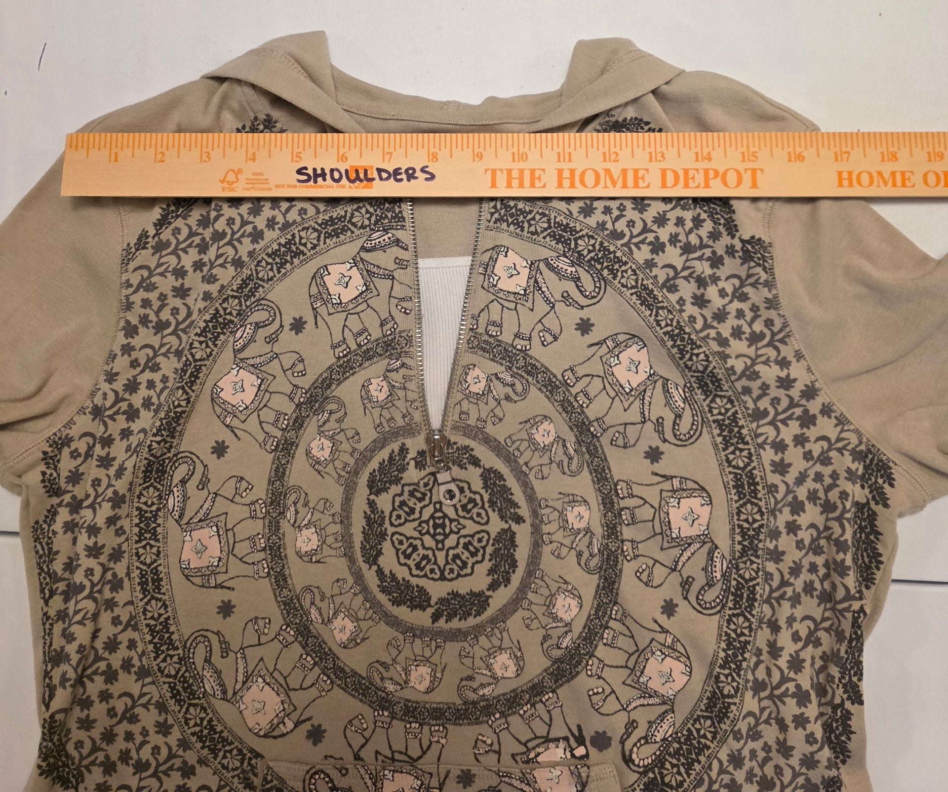 Style & Co. Petite PL Hoodie Elephant Mandala Graphic Gray Long Sleeve 7