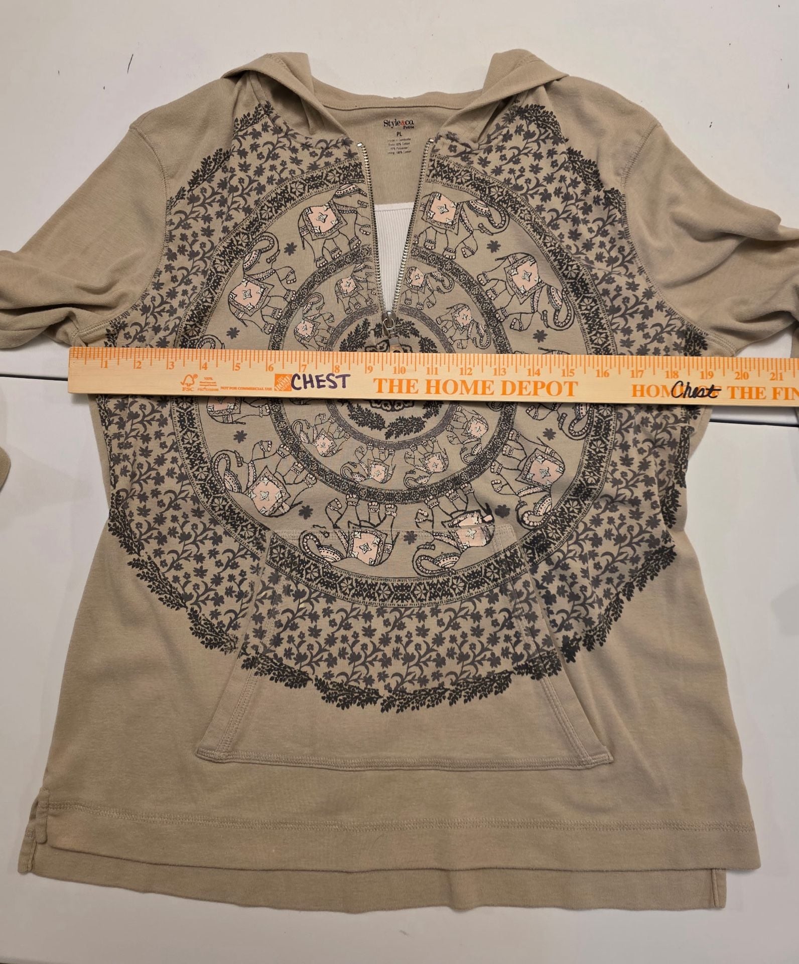 Style & Co. Petite PL Hoodie Elephant Mandala Graphic Gray Long Sleeve 10