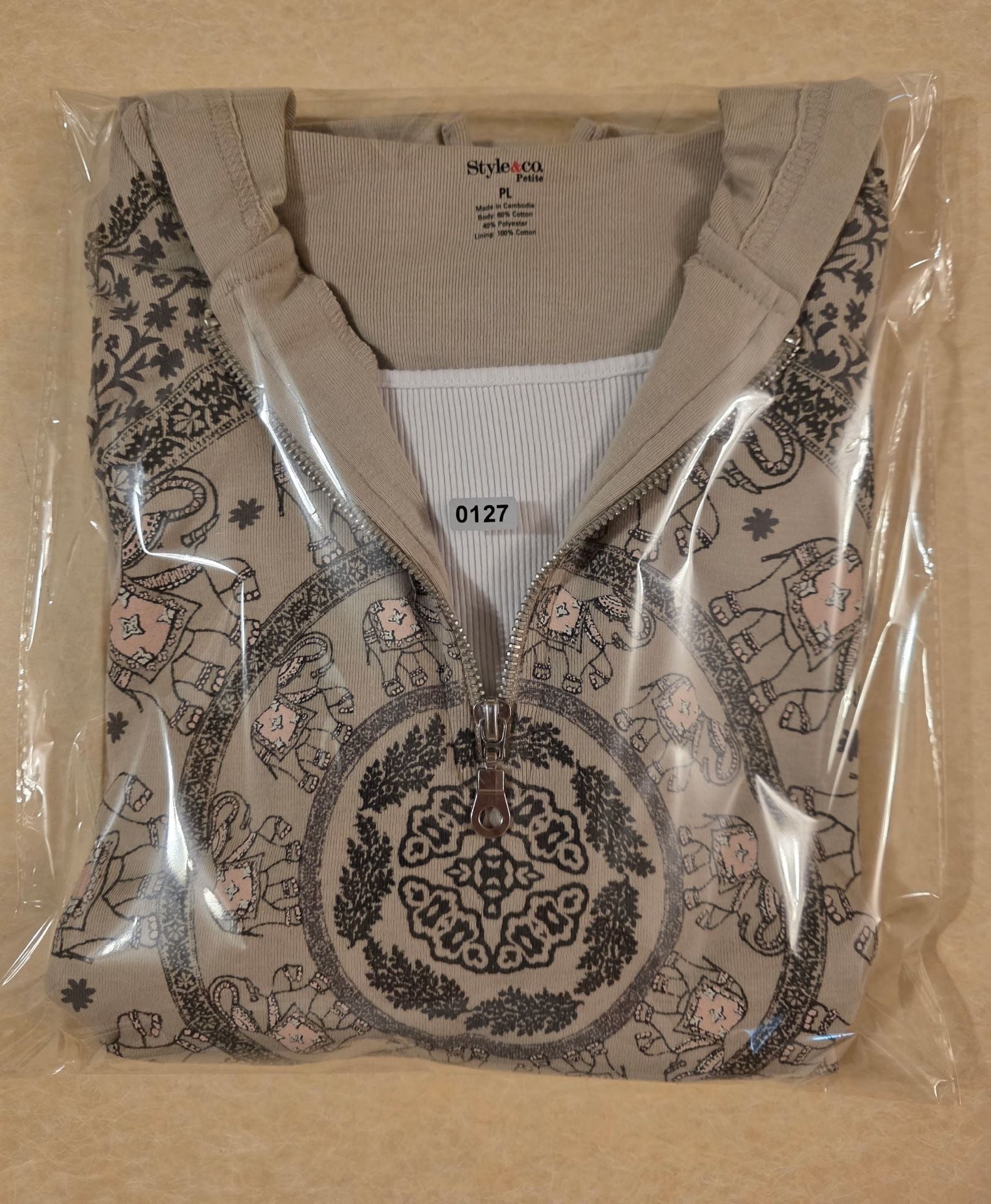 Style & Co. Petite PL Hoodie Elephant Mandala Graphic Gray Long Sleeve 11