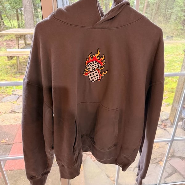 Aeropostale Cloud Soft Boxy Flame Dice Hoodie Size L Brown