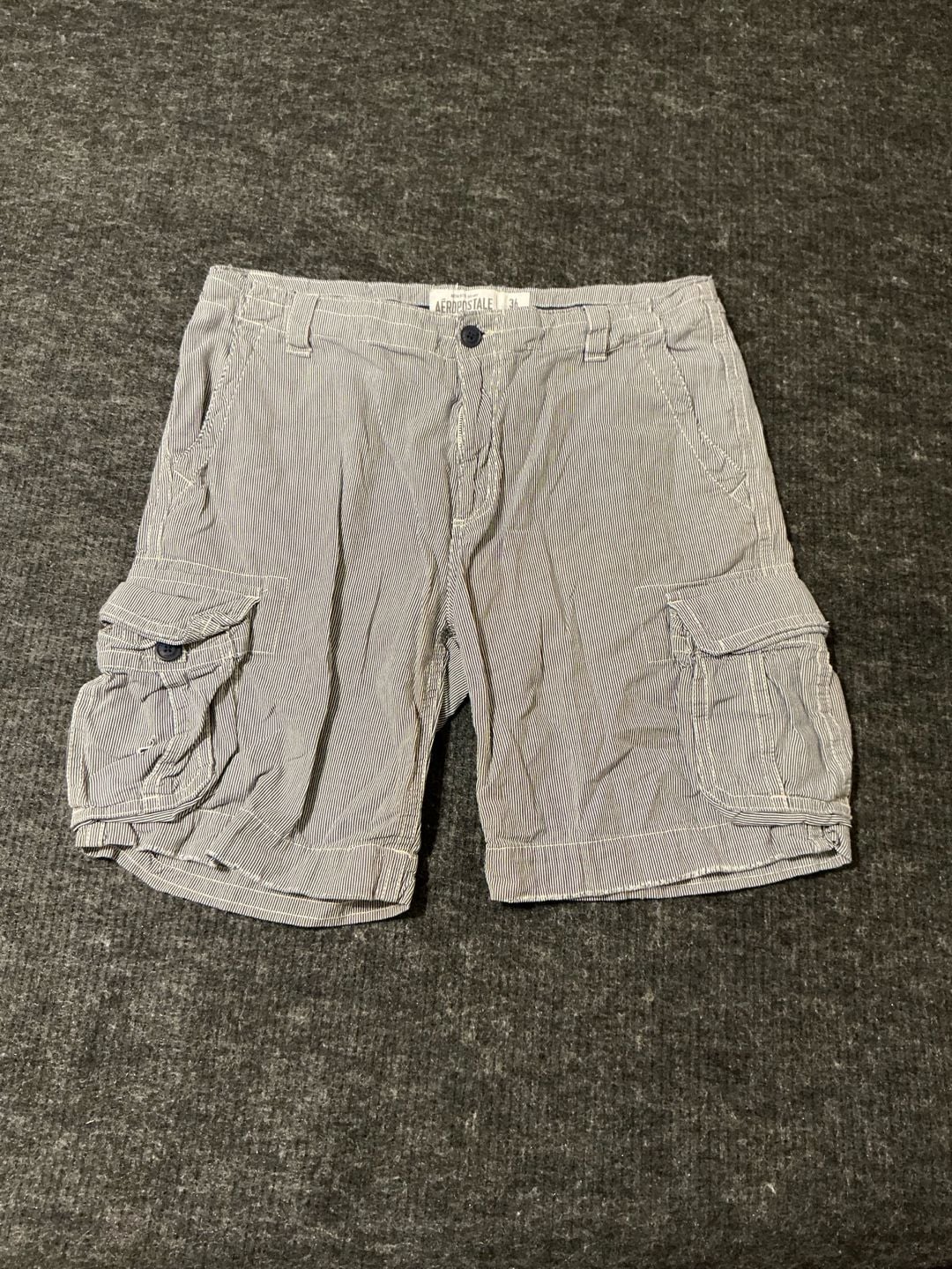 Aeropostale Cargo Shorts Mens Size 36 Blue White Hickory Striped Cotton 2