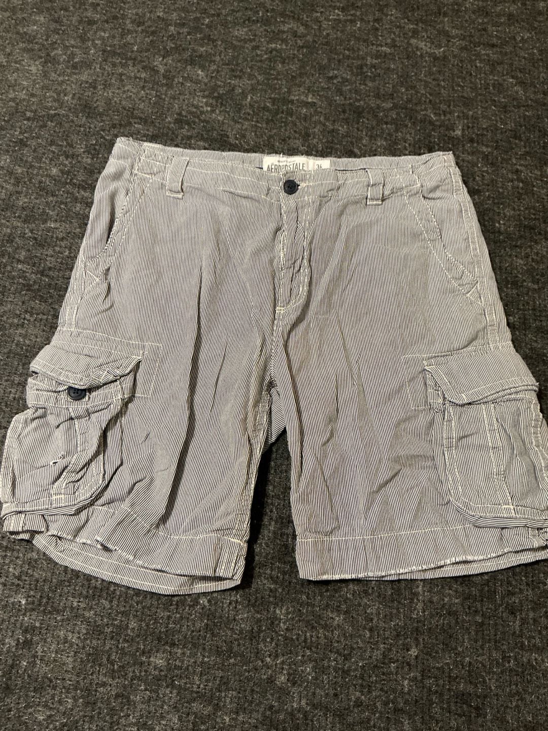 Aeropostale Cargo Shorts Mens Size 36 Blue White Hickory Striped Cotton 3