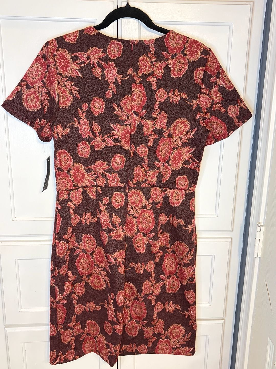 En Focus Studio Floral Brocade Dress Size 12 Black Red Gold Short Sleeve 3