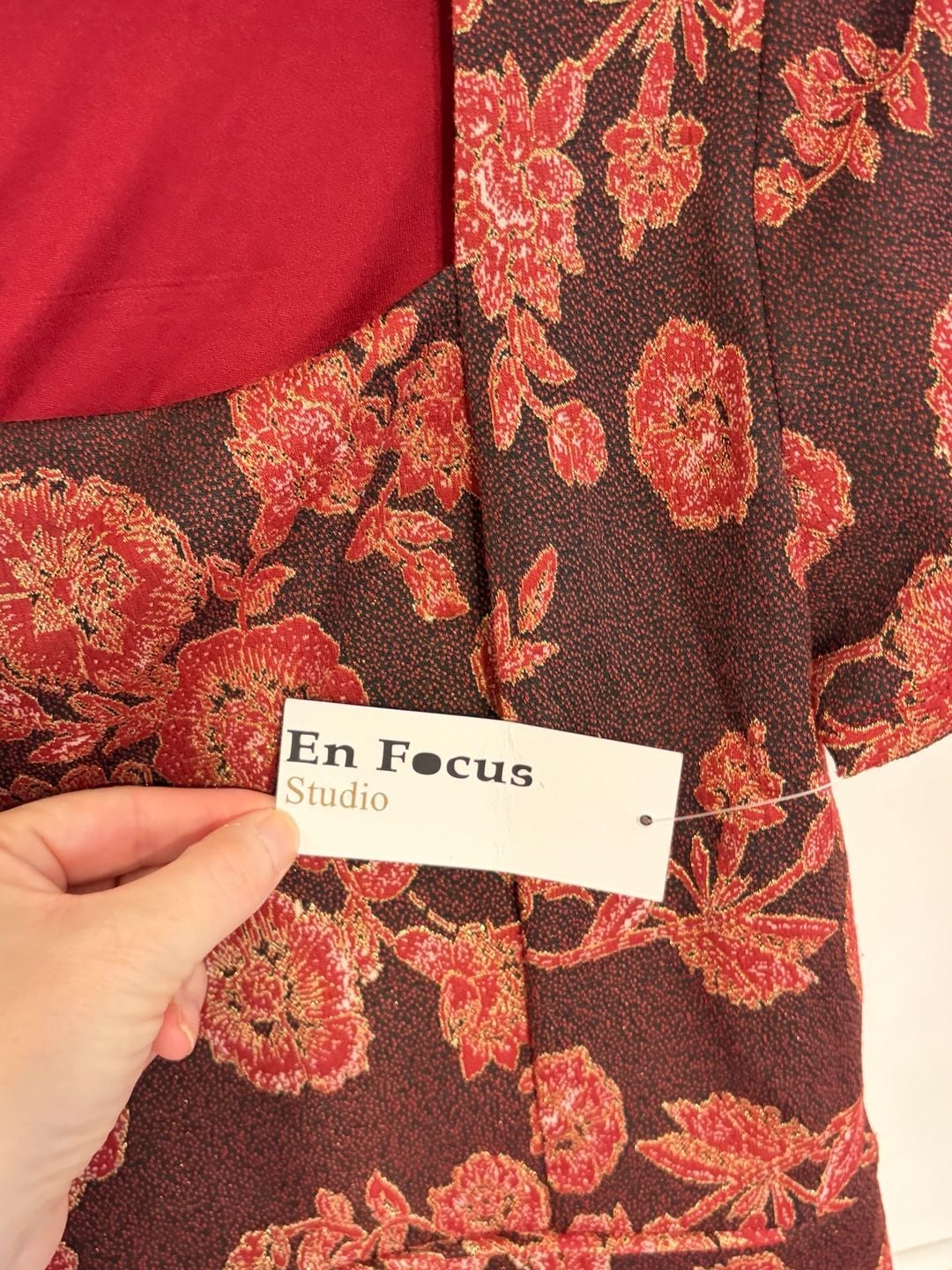 En Focus Studio Floral Brocade Dress Size 12 Black Red Gold Short Sleeve 6