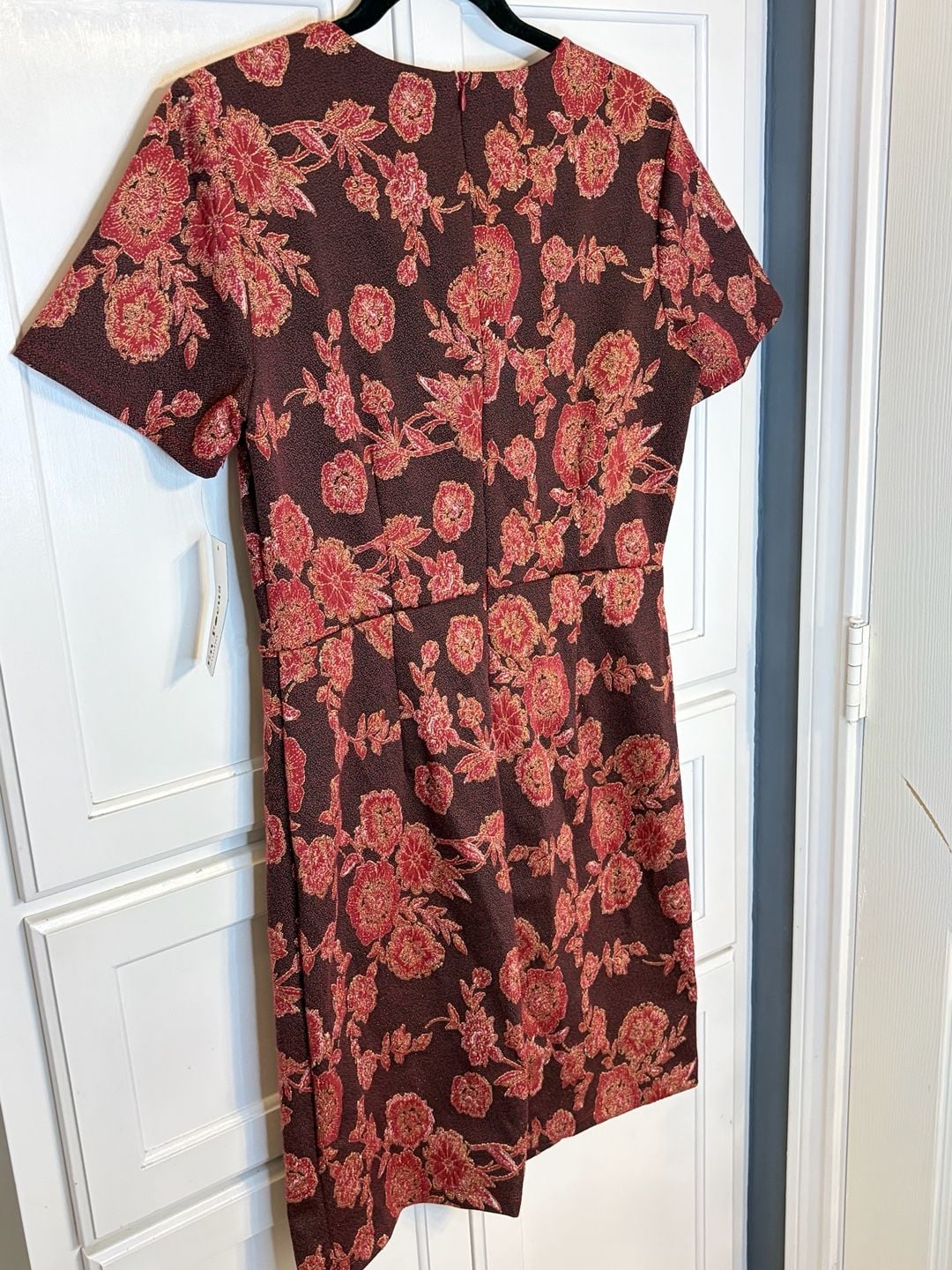 En Focus Studio Floral Brocade Dress Size 12 Black Red Gold Short Sleeve 7