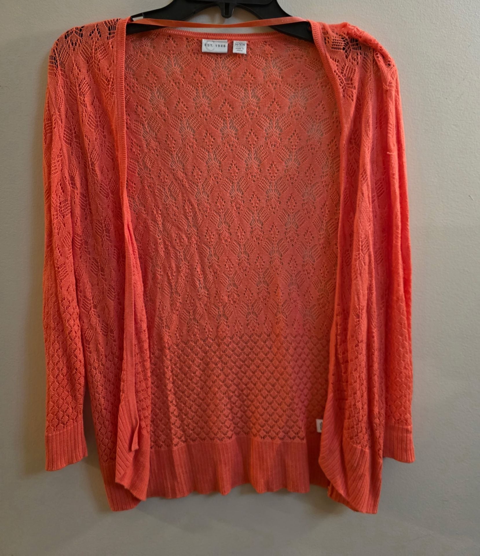 Lane Bryant Cardigan Size 14/16W Coral Open Knit Sweater 2