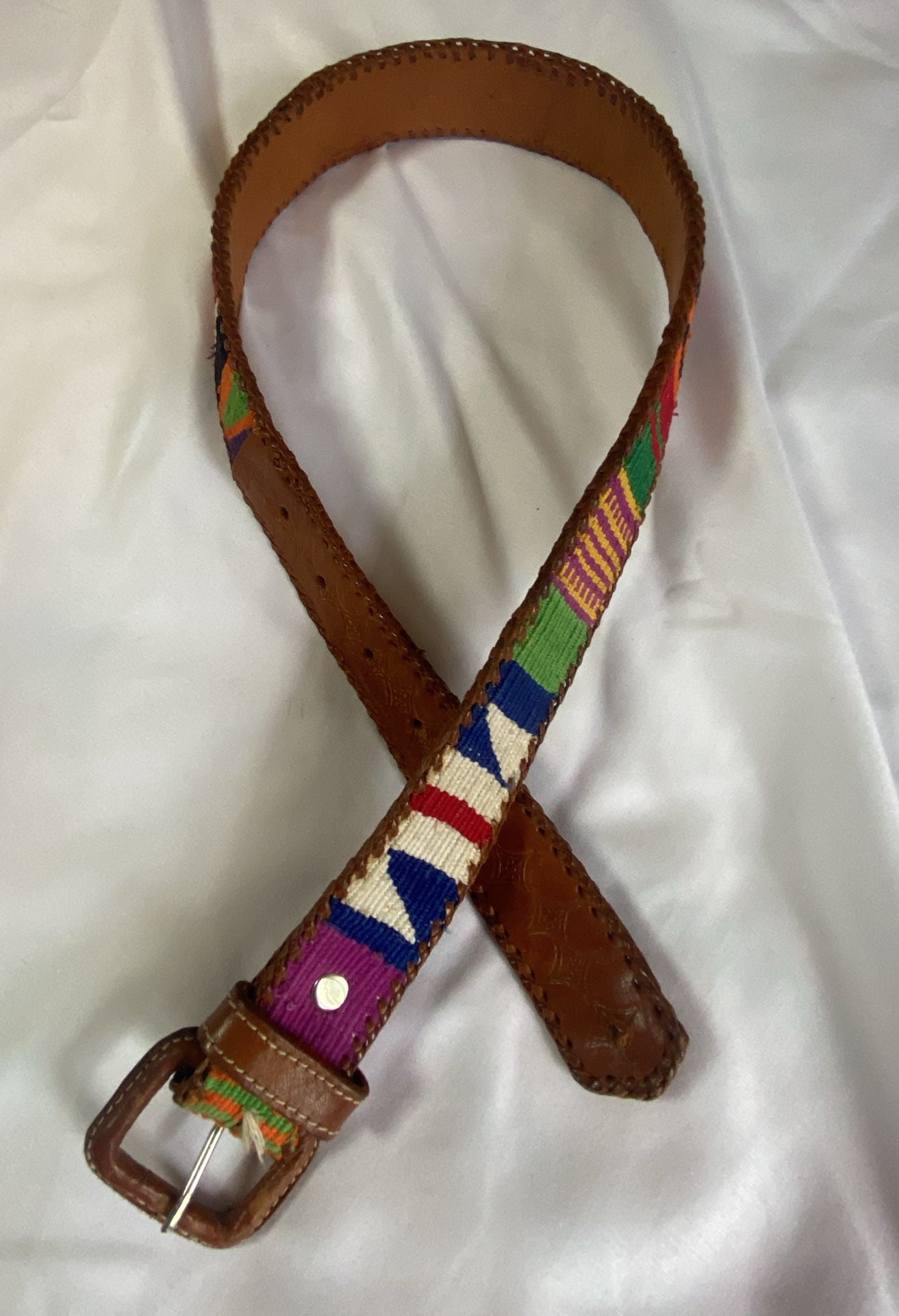 Vintage Guatemalan Woven Leather Belt Size SM 1