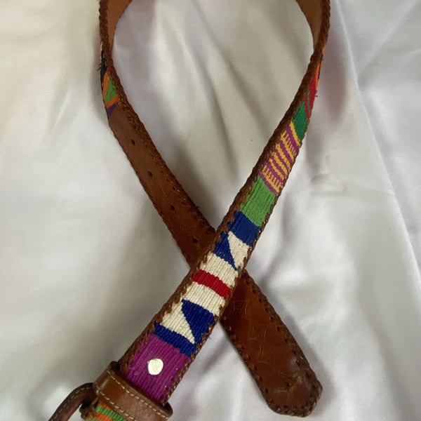 Vintage Guatemalan Woven Leather Belt Size SM