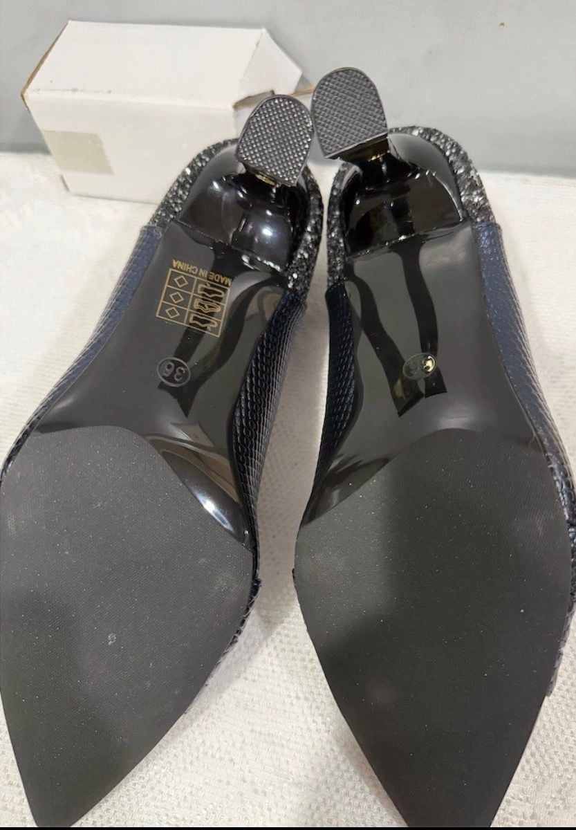 KayGreen Pointed Toe High Heel Pumps Size 38 Navy Blue Glitter 8