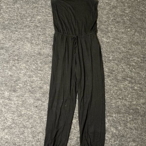 Gap Jumpsuit Womens Size XS Black Drawstring Halter Keyhole Back Cotton Modal