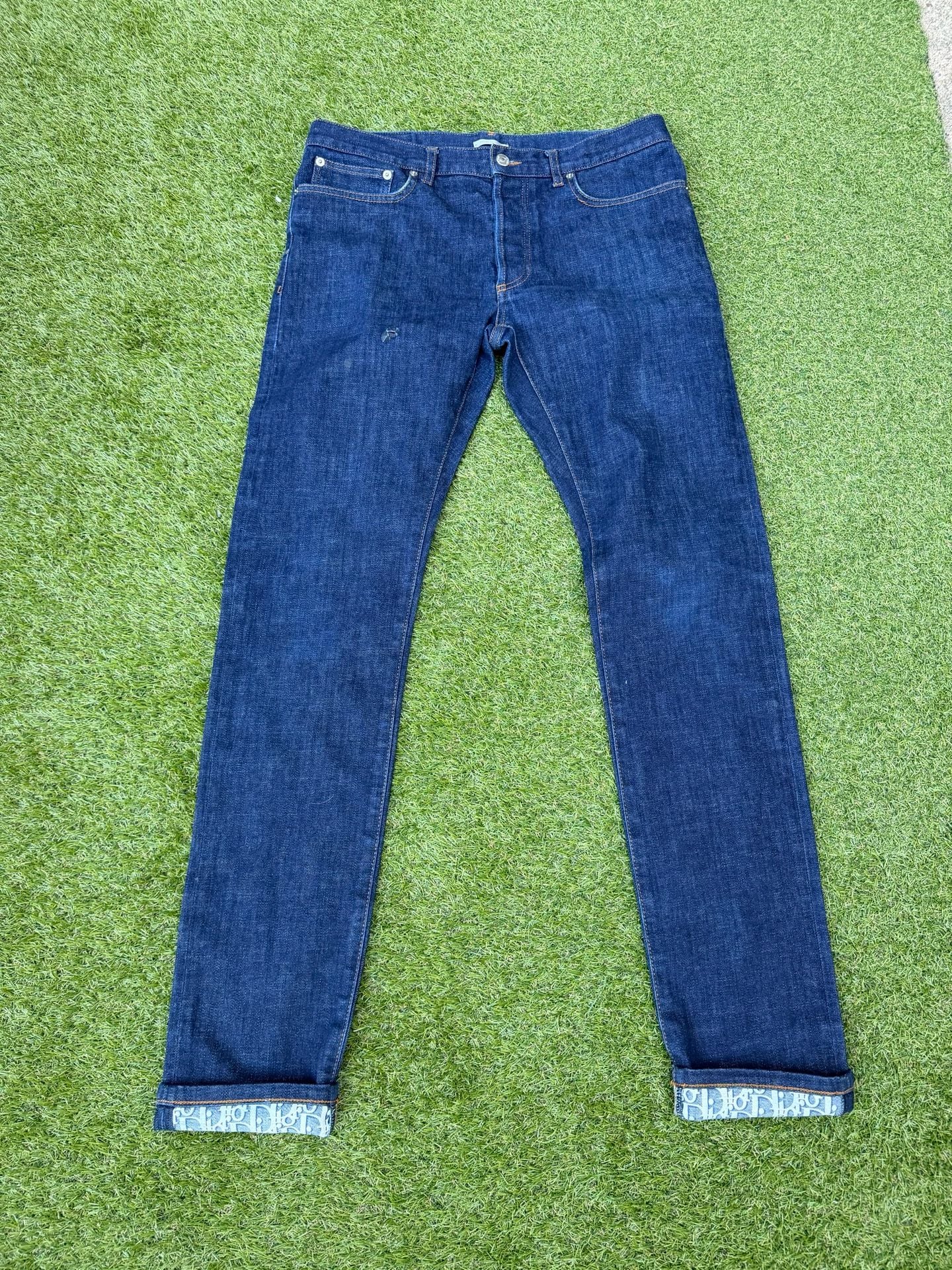 Dior Oblique Cuffs Denim Jeans Size 32 Dark Blue Made In Italy 2
