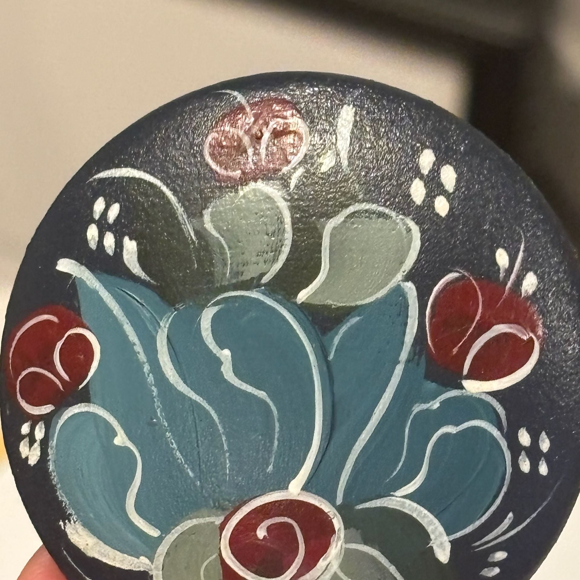 Helga Hand Painted Floral Wooden Brooch Pin Signed Folk Art 9