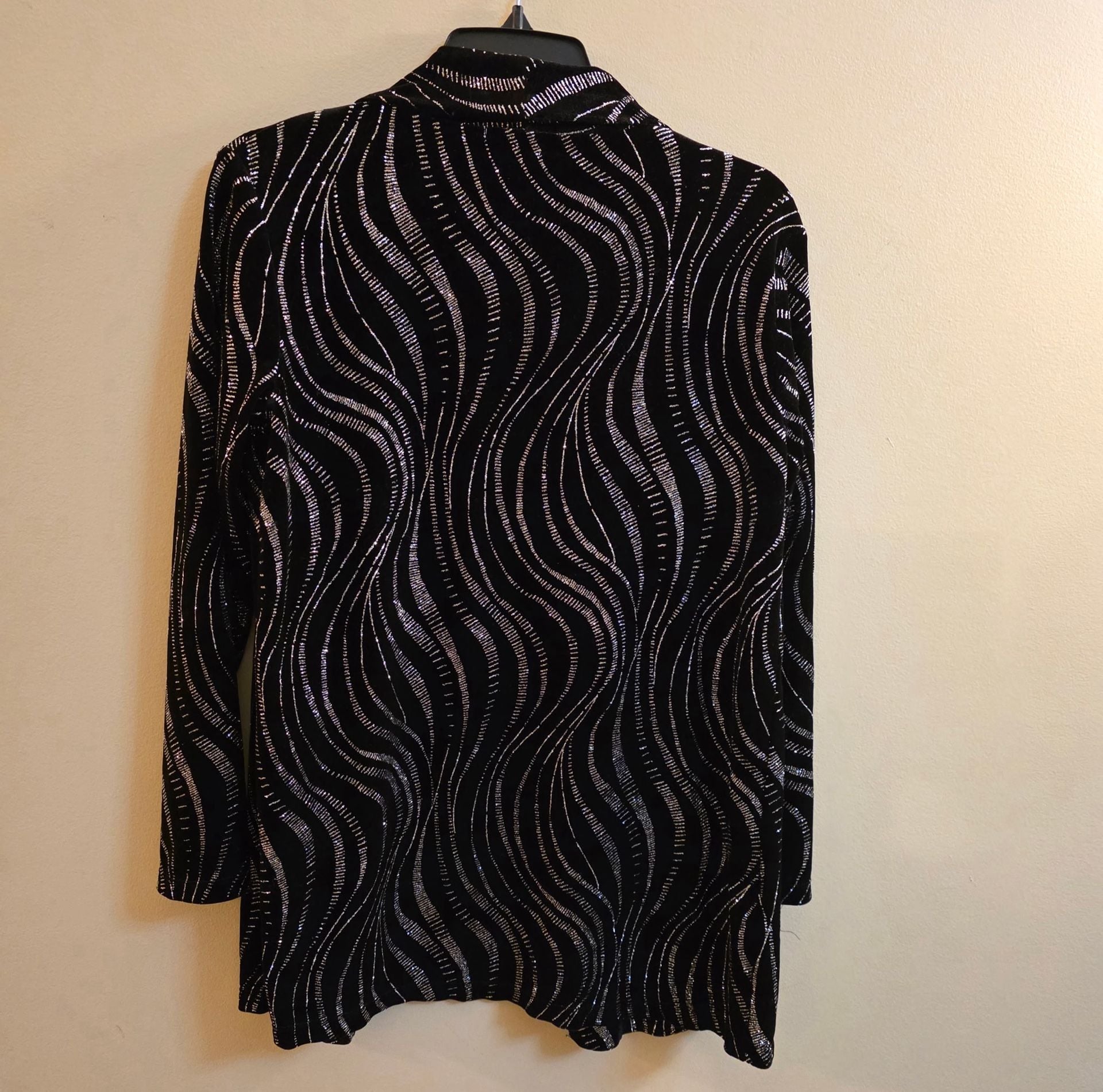 Notations Velvet Jacket Size S Black Silver Glitter Open Front Cardigan 3