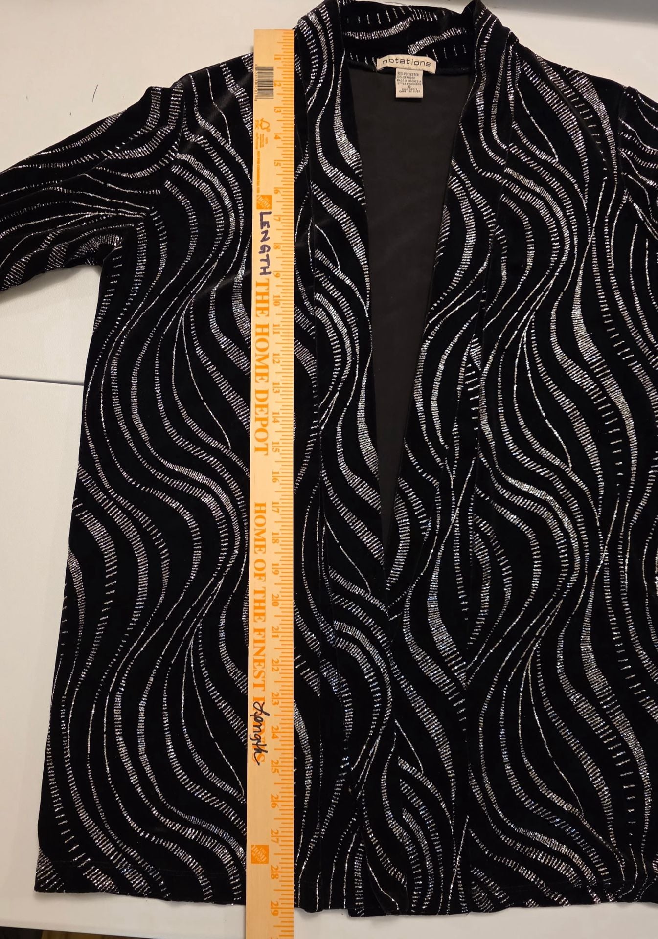Notations Velvet Jacket Size S Black Silver Glitter Open Front Cardigan 6