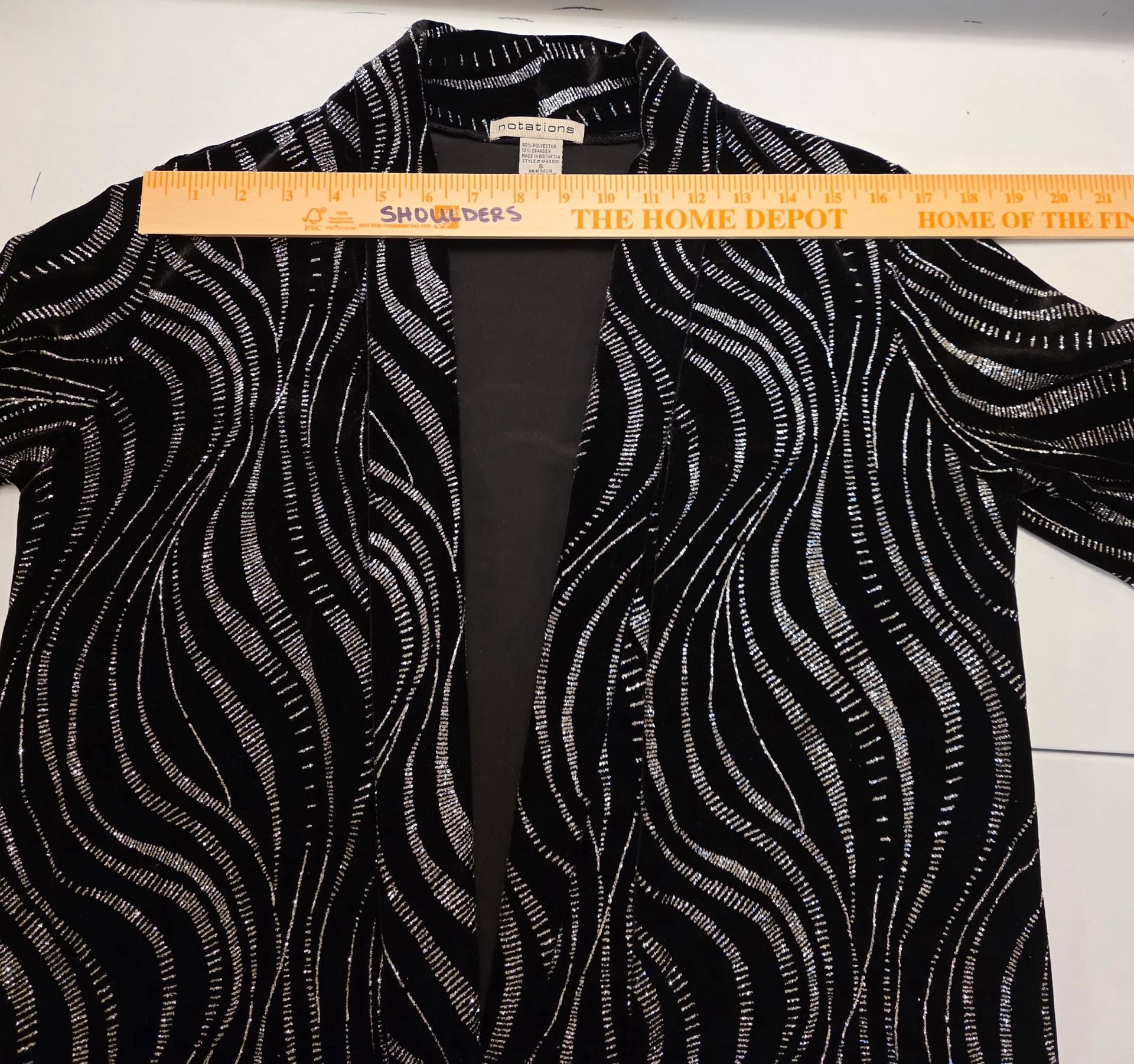 Notations Velvet Jacket Size S Black Silver Glitter Open Front Cardigan 7