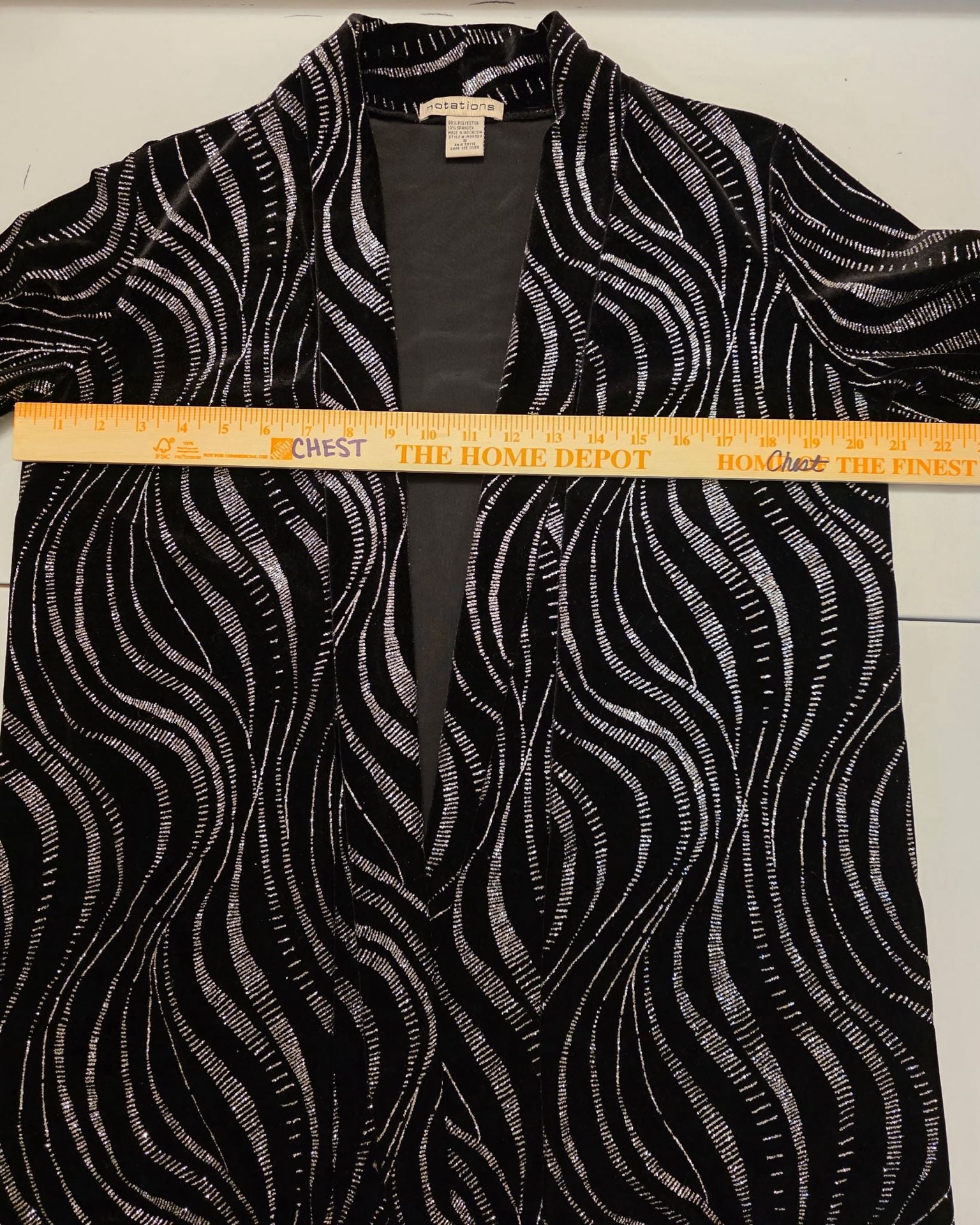 Notations Velvet Jacket Size S Black Silver Glitter Open Front Cardigan 8
