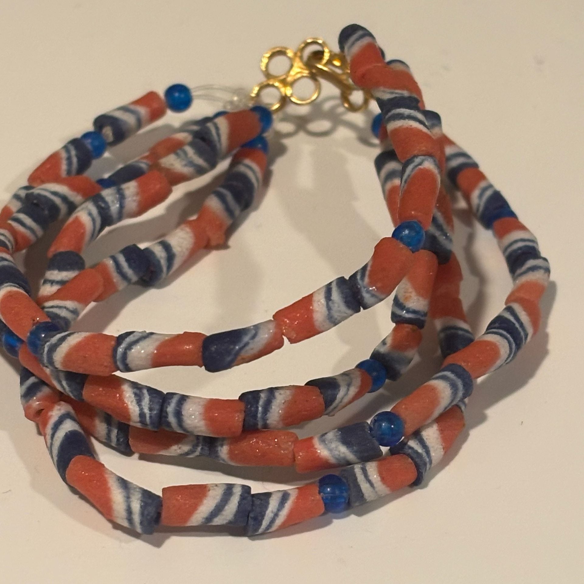 Red White And Blue Ghanaian Krobo recycled powder glass beads Bracelet 3