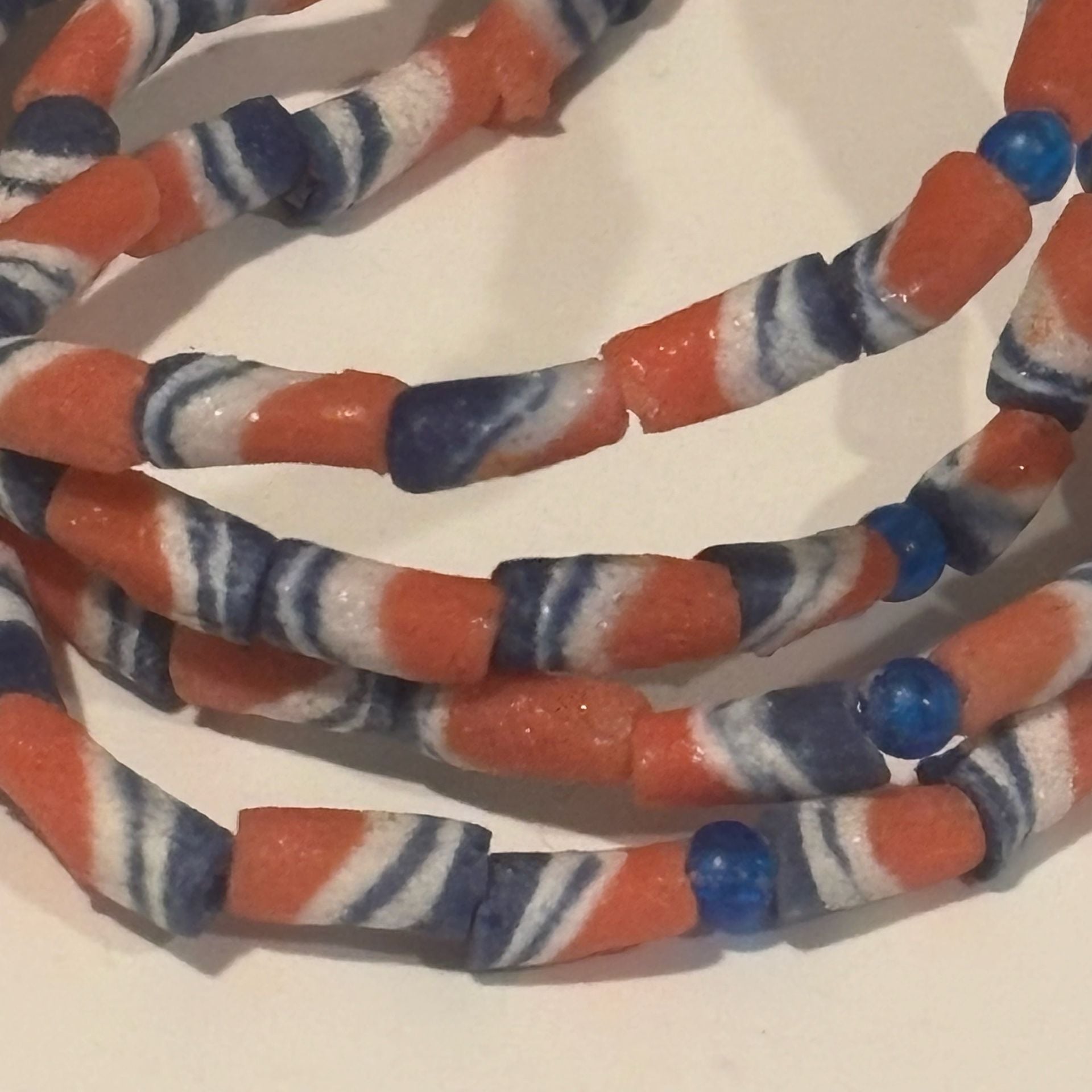 Red White And Blue Ghanaian Krobo recycled powder glass beads Bracelet 4