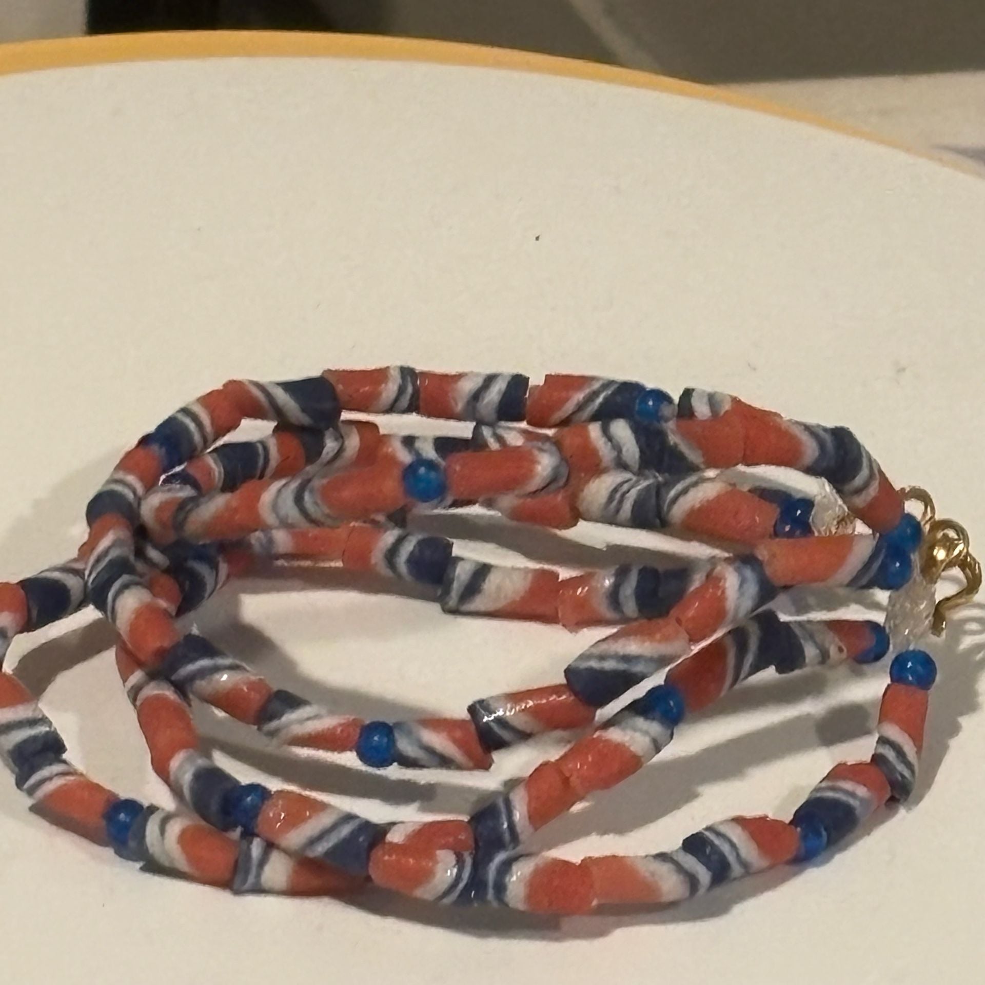 Red White And Blue Ghanaian Krobo recycled powder glass beads Bracelet 5