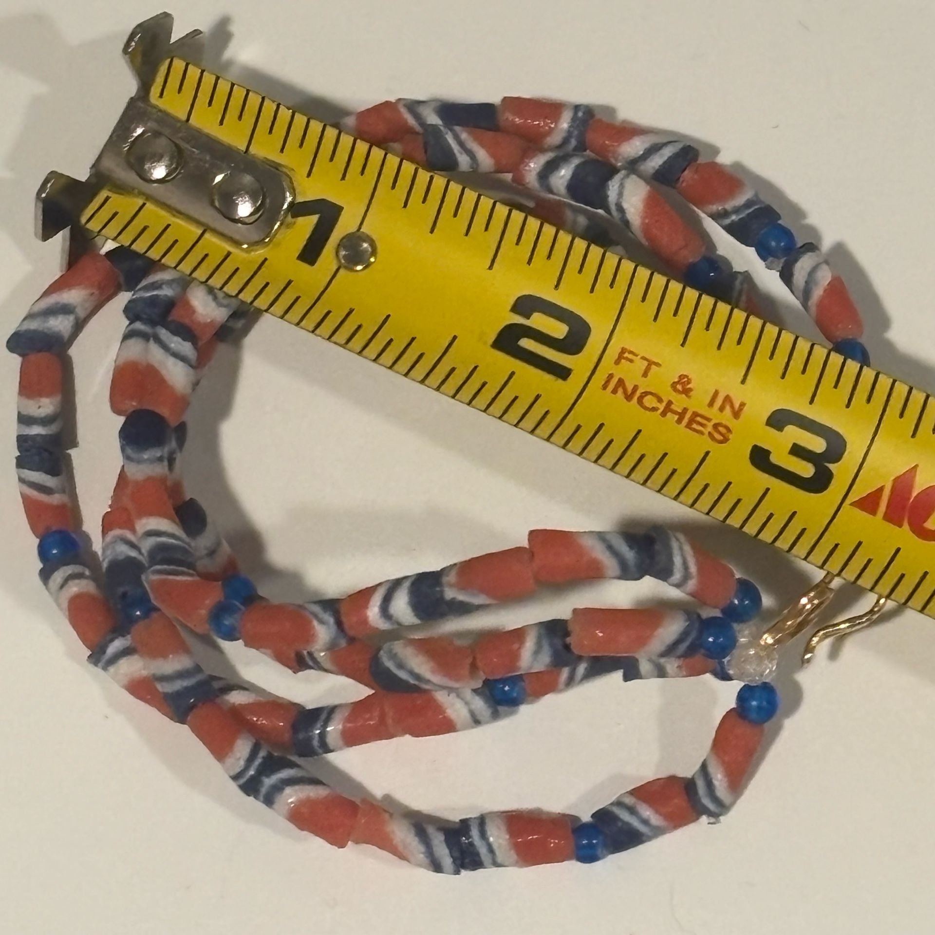 Red White And Blue Ghanaian Krobo recycled powder glass beads Bracelet 6