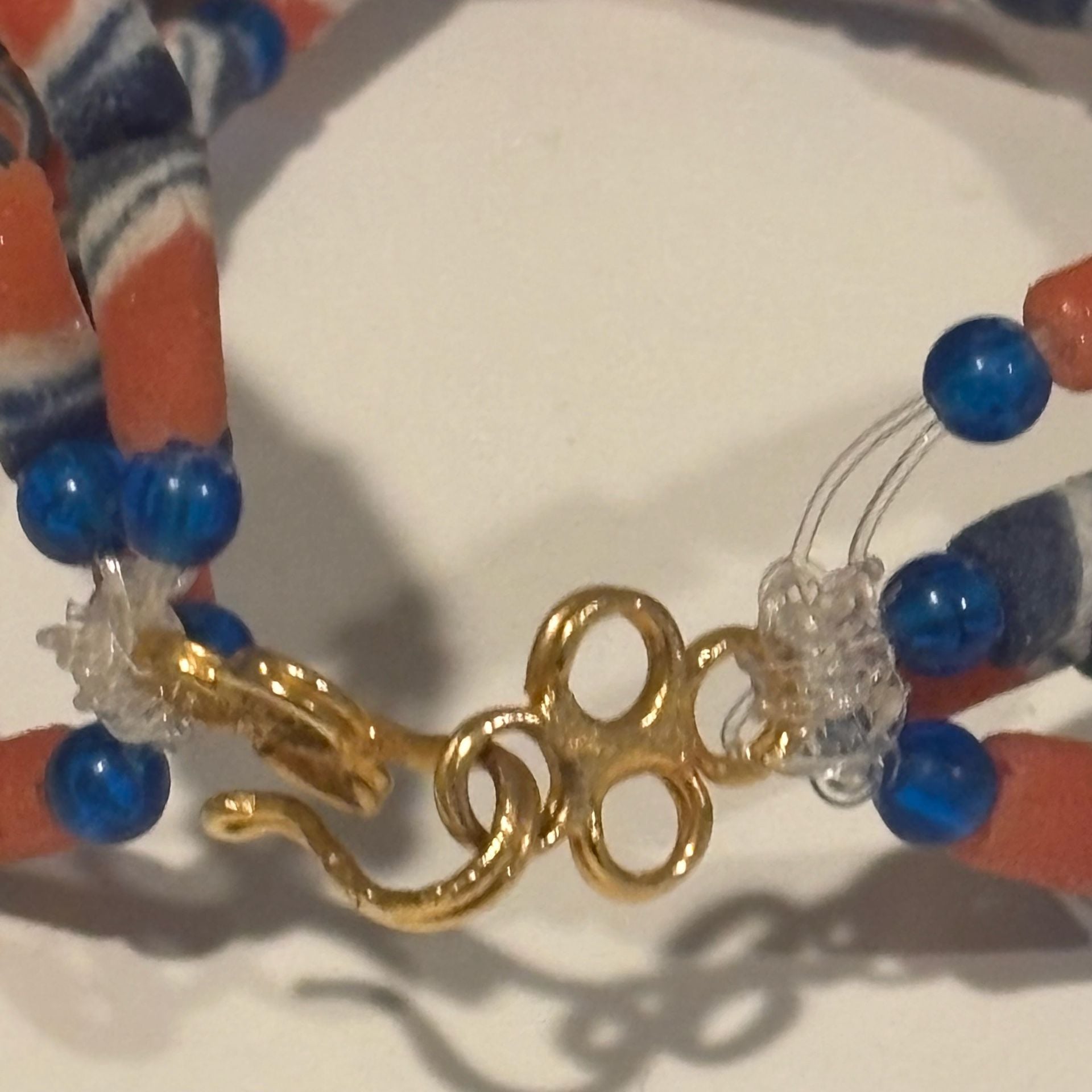Red White And Blue Ghanaian Krobo recycled powder glass beads Bracelet 9