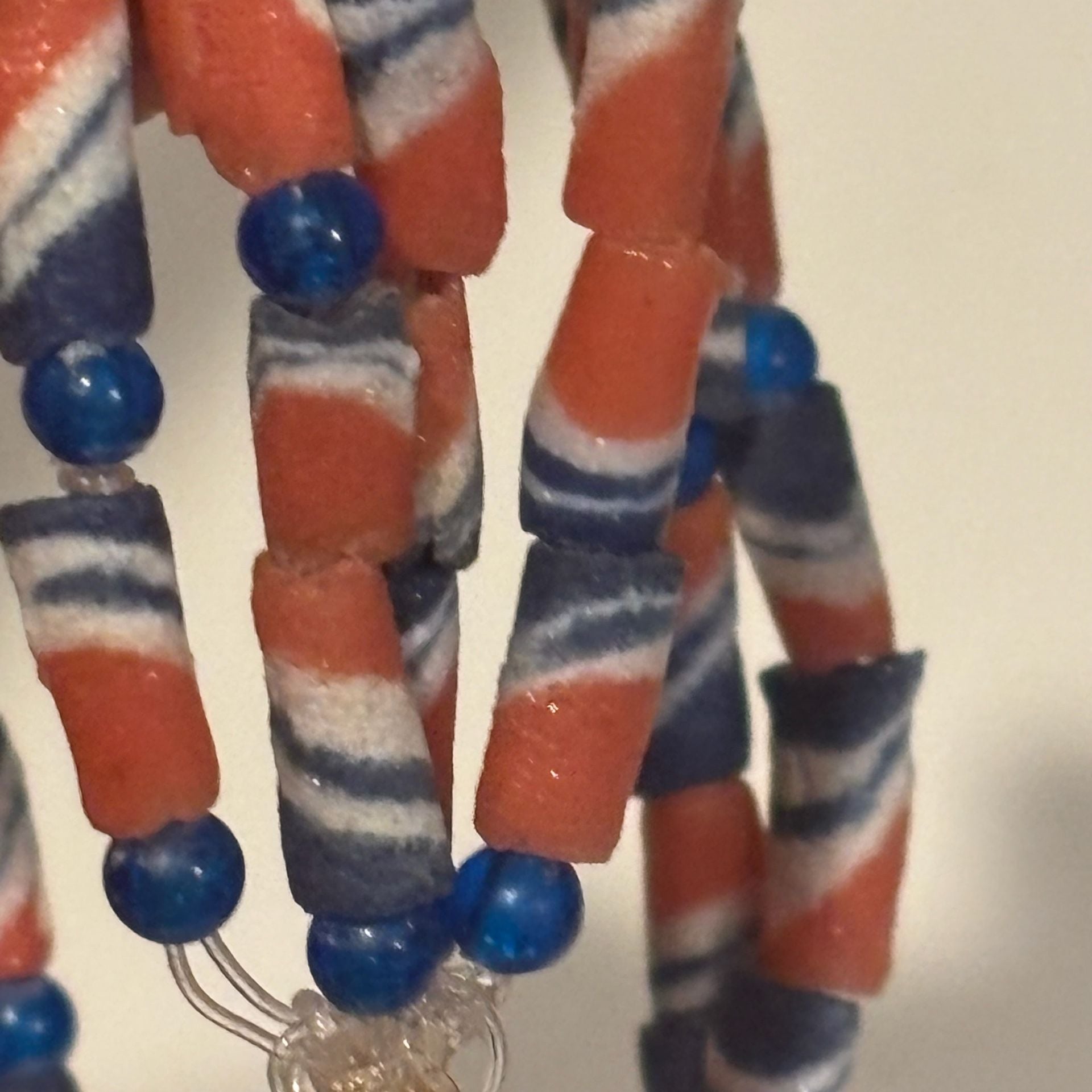 Red White And Blue Ghanaian Krobo recycled powder glass beads Bracelet 10