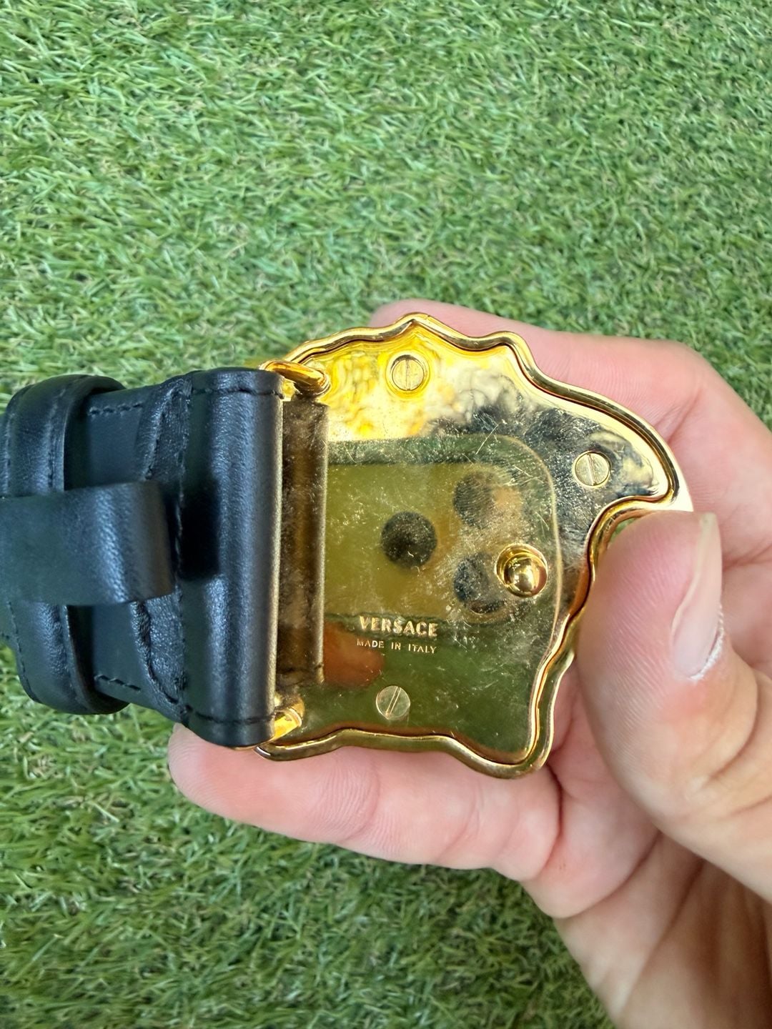 Versace Medusa Head Leather Belt Size 90/36 Black Gold 4