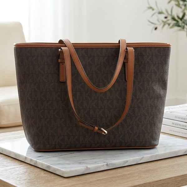 Michael Kors Jet Set Large Signature Logo Tote Bag Brown