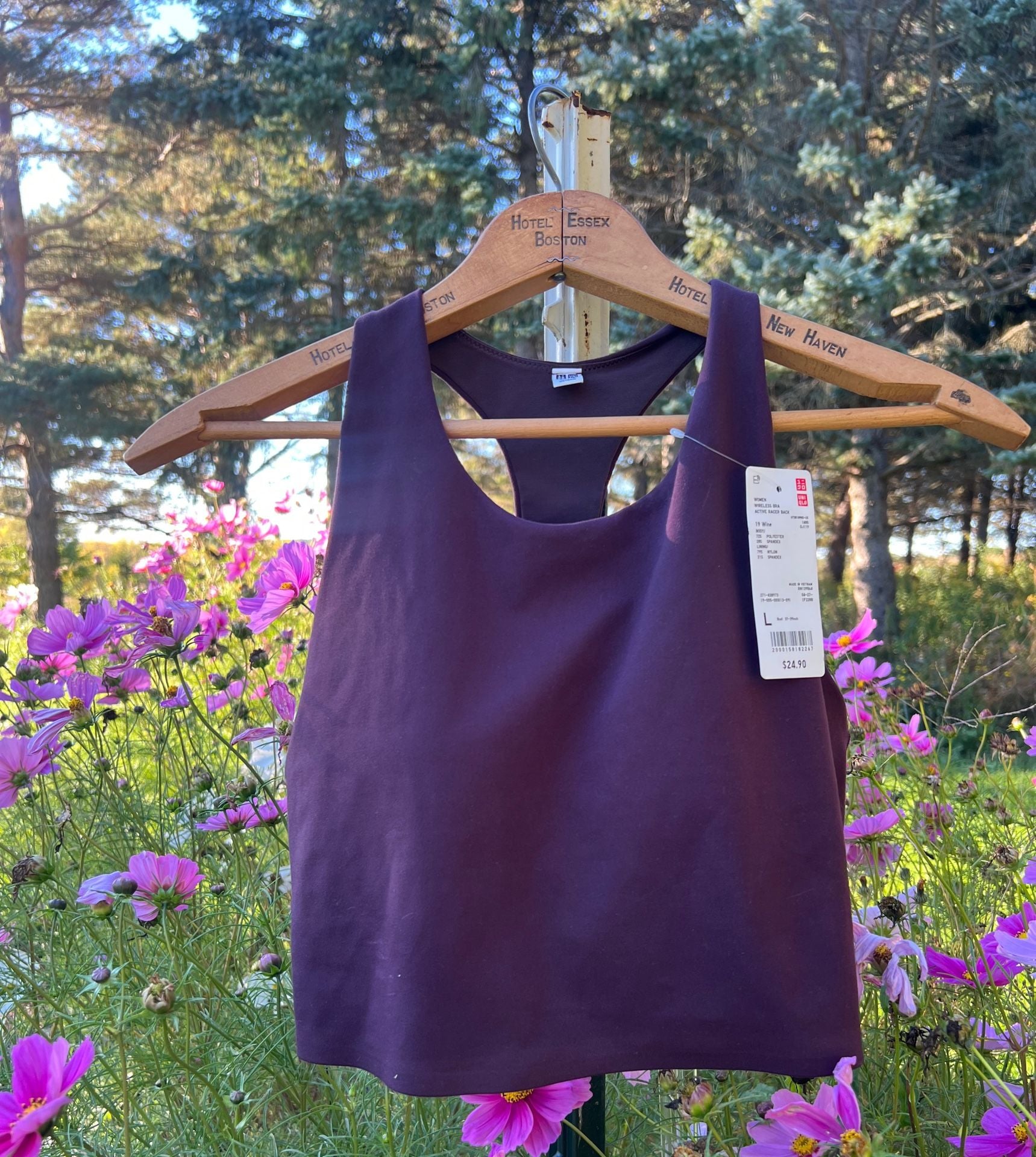 Uniqlo Wireless Bra Active Racer Back Size L Wine 2