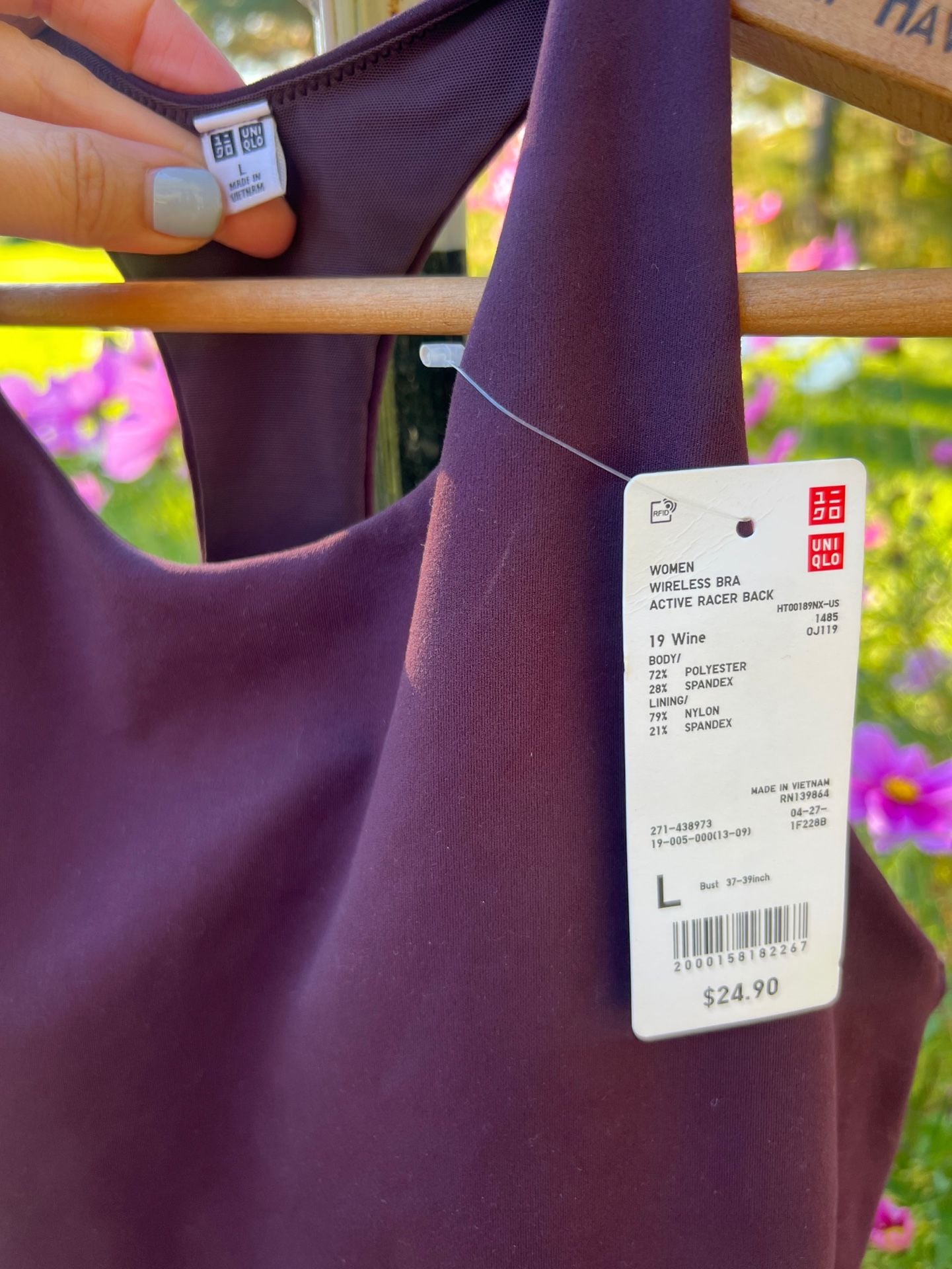 Uniqlo Wireless Bra Active Racer Back Size L Wine 3
