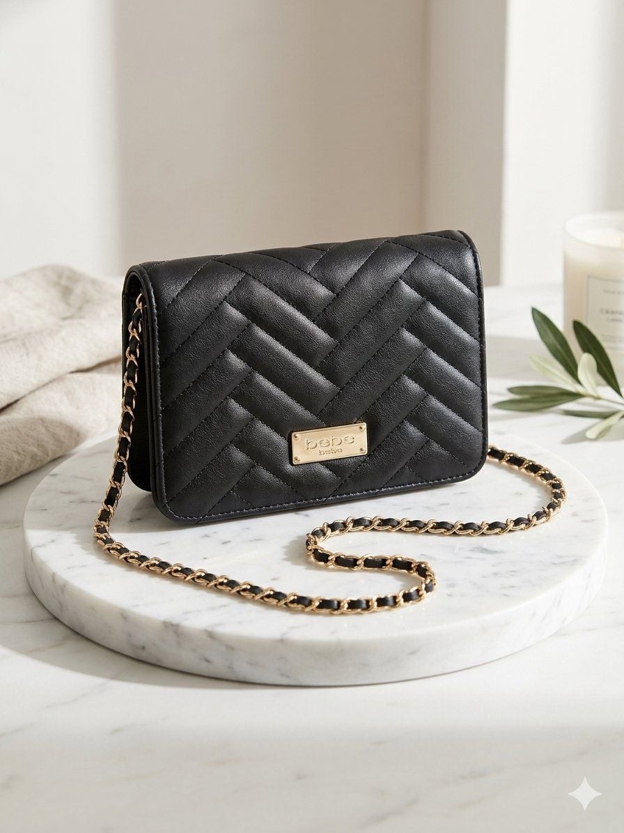 bebe Sophia Crossbody Small Quilted Bag Purse Black 2