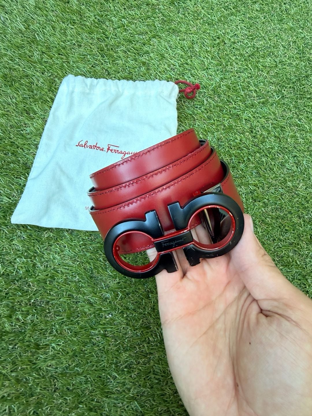 Salvatore Ferragamo Gancini Reversible Leather Belt Red Black 1