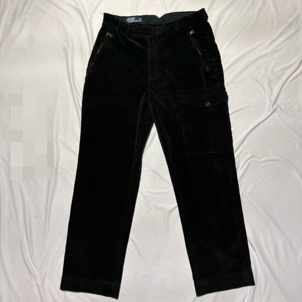 Vtg 90s Polo Ralph Lauren Black Corduroy Cargo Pants Tactical Utility 32x32

